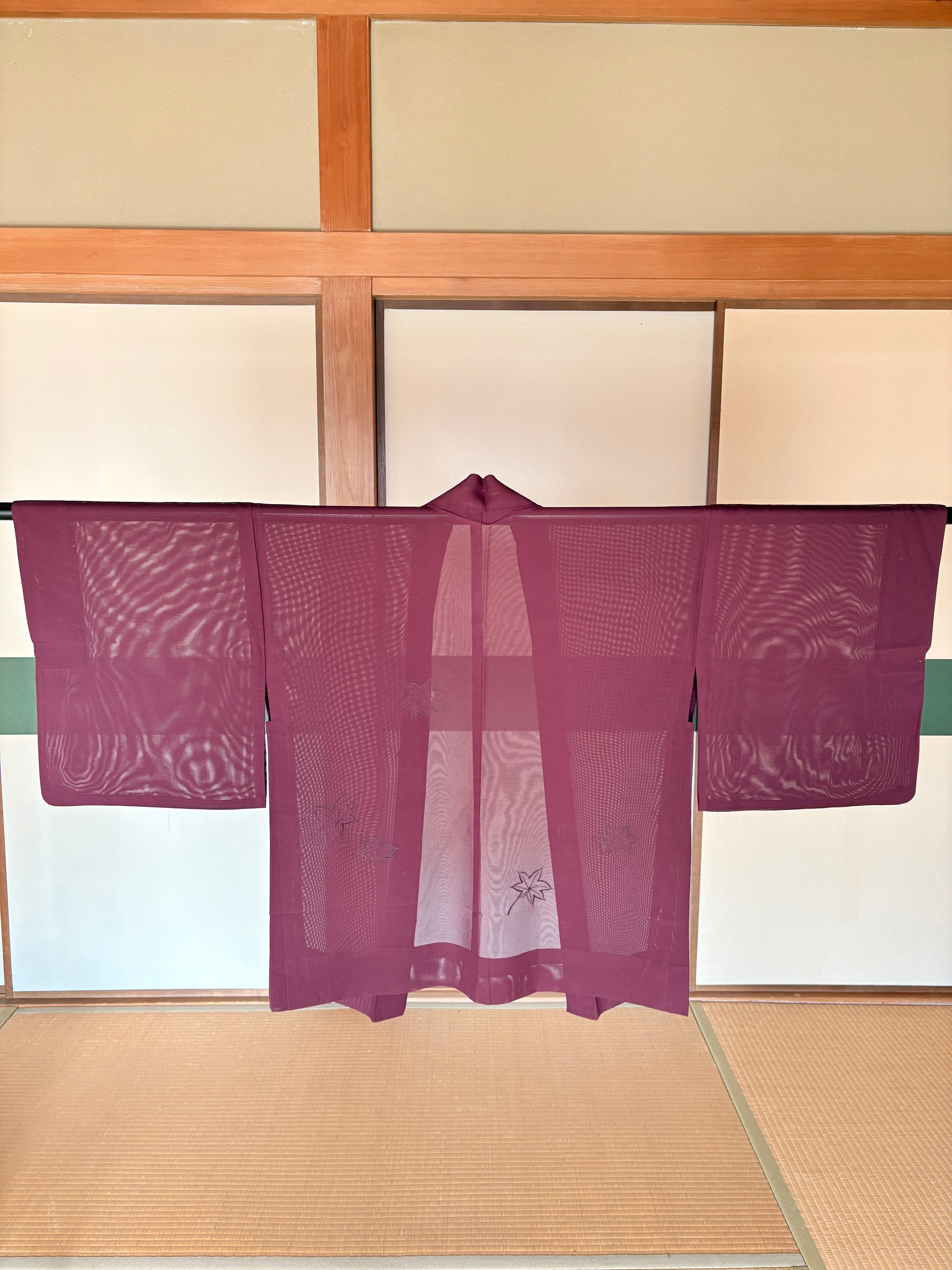 vintage Silk Kimono Haori Jacket - Burgundy