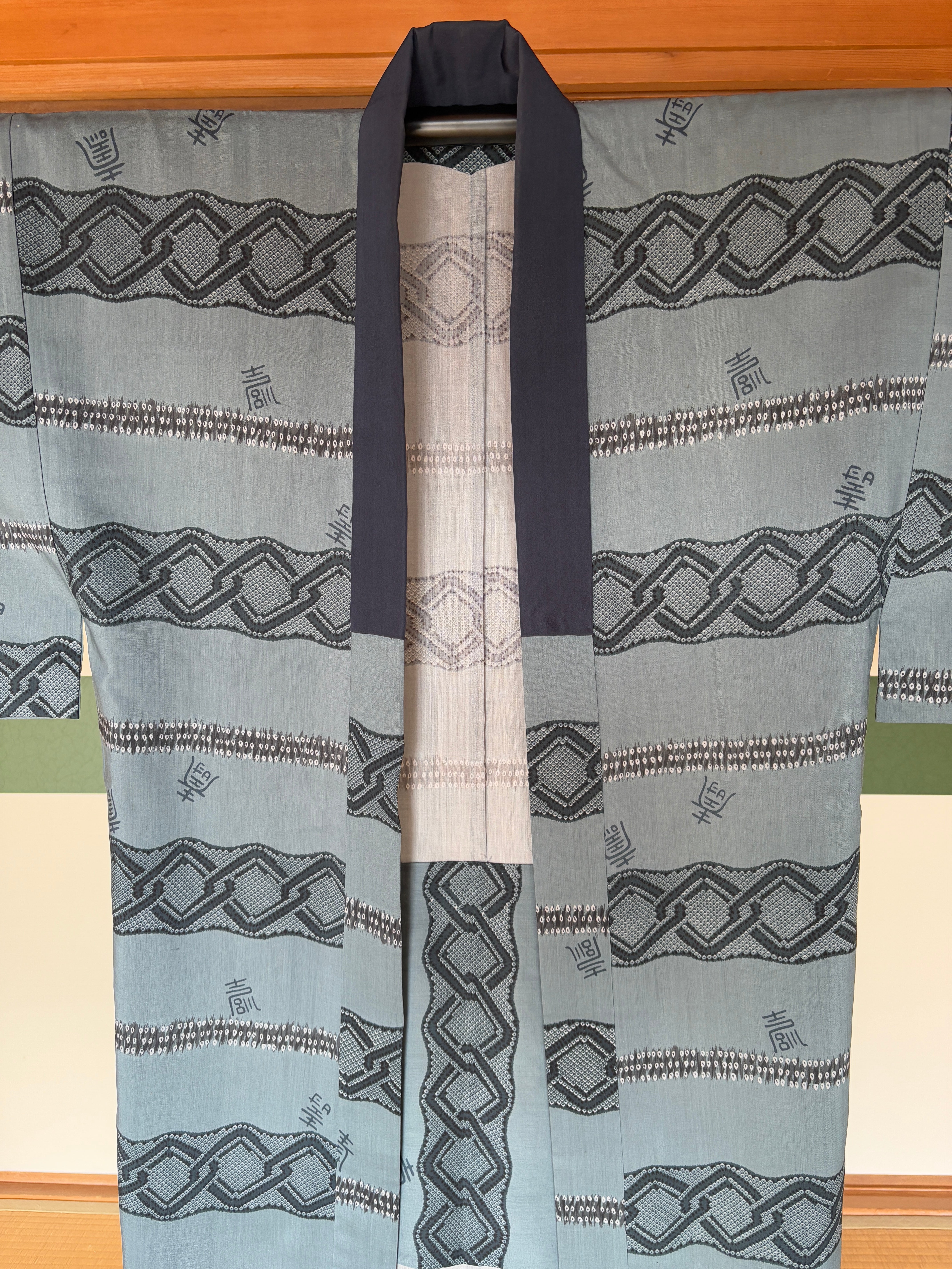 Kimono Robe – Vintage Haori in Steel Blue Geometry