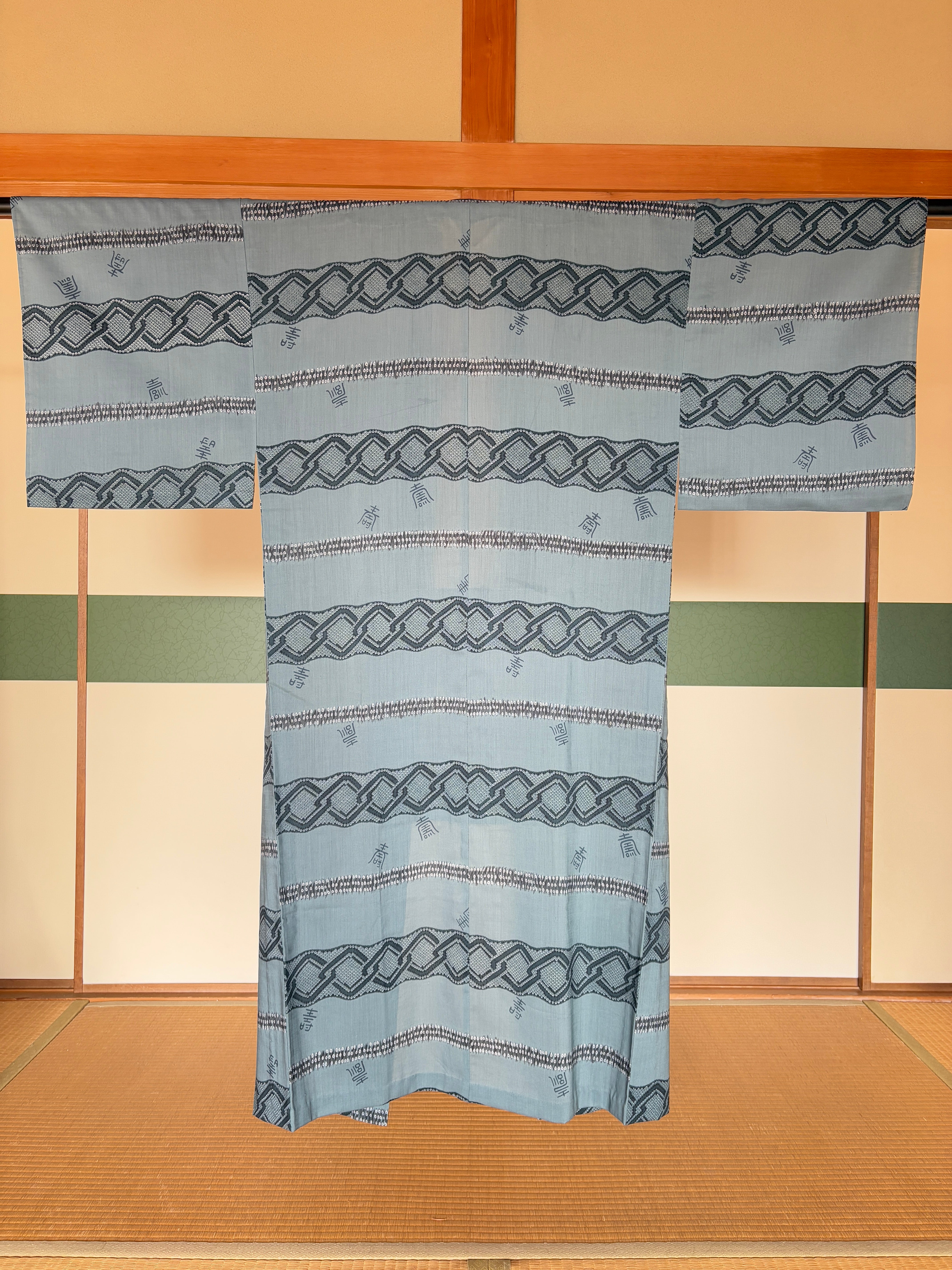Kimono Robe – Vintage Haori in Steel Blue Geometry