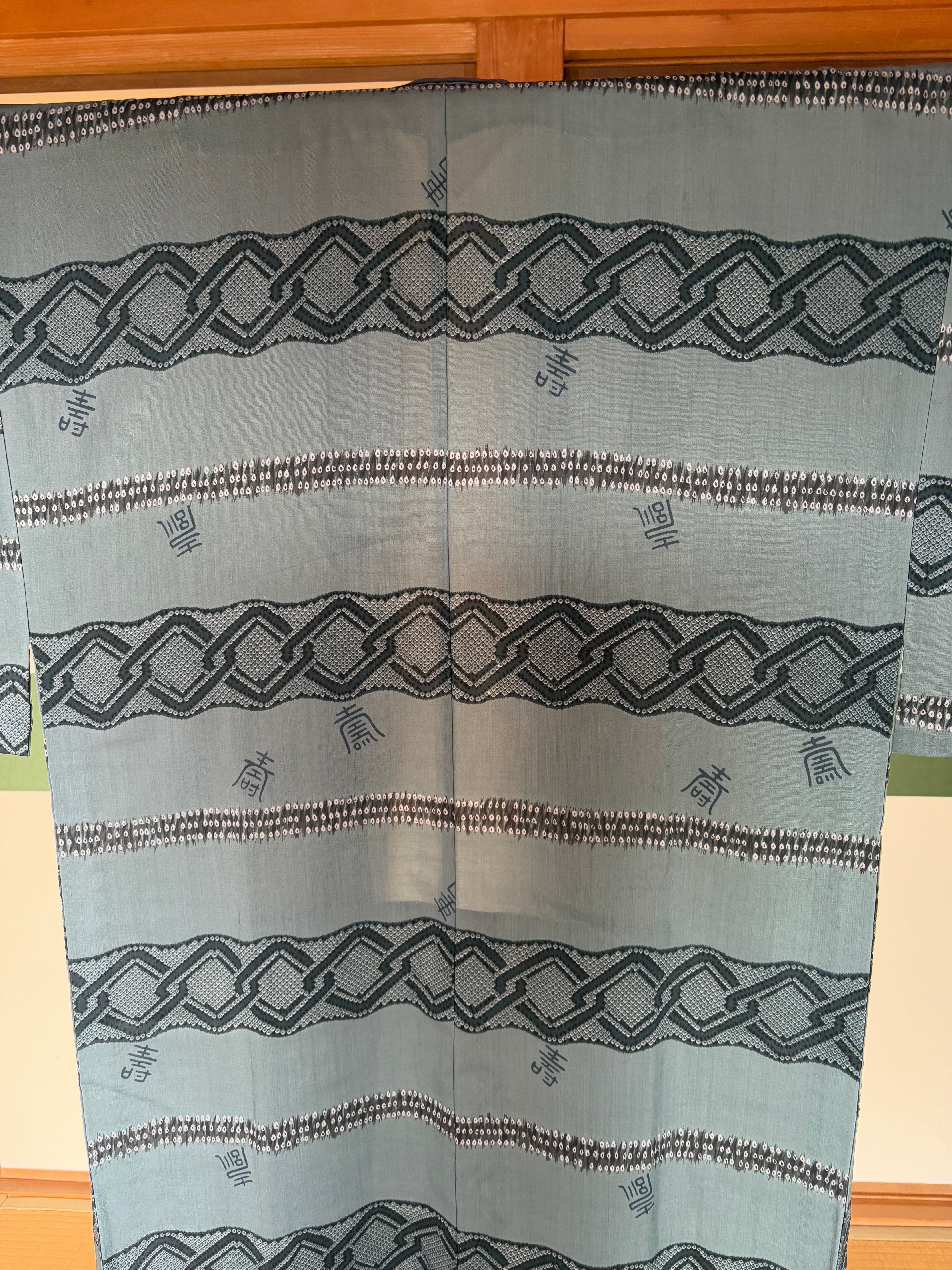 Kimono Robe – Vintage Haori in Steel Blue Geometry