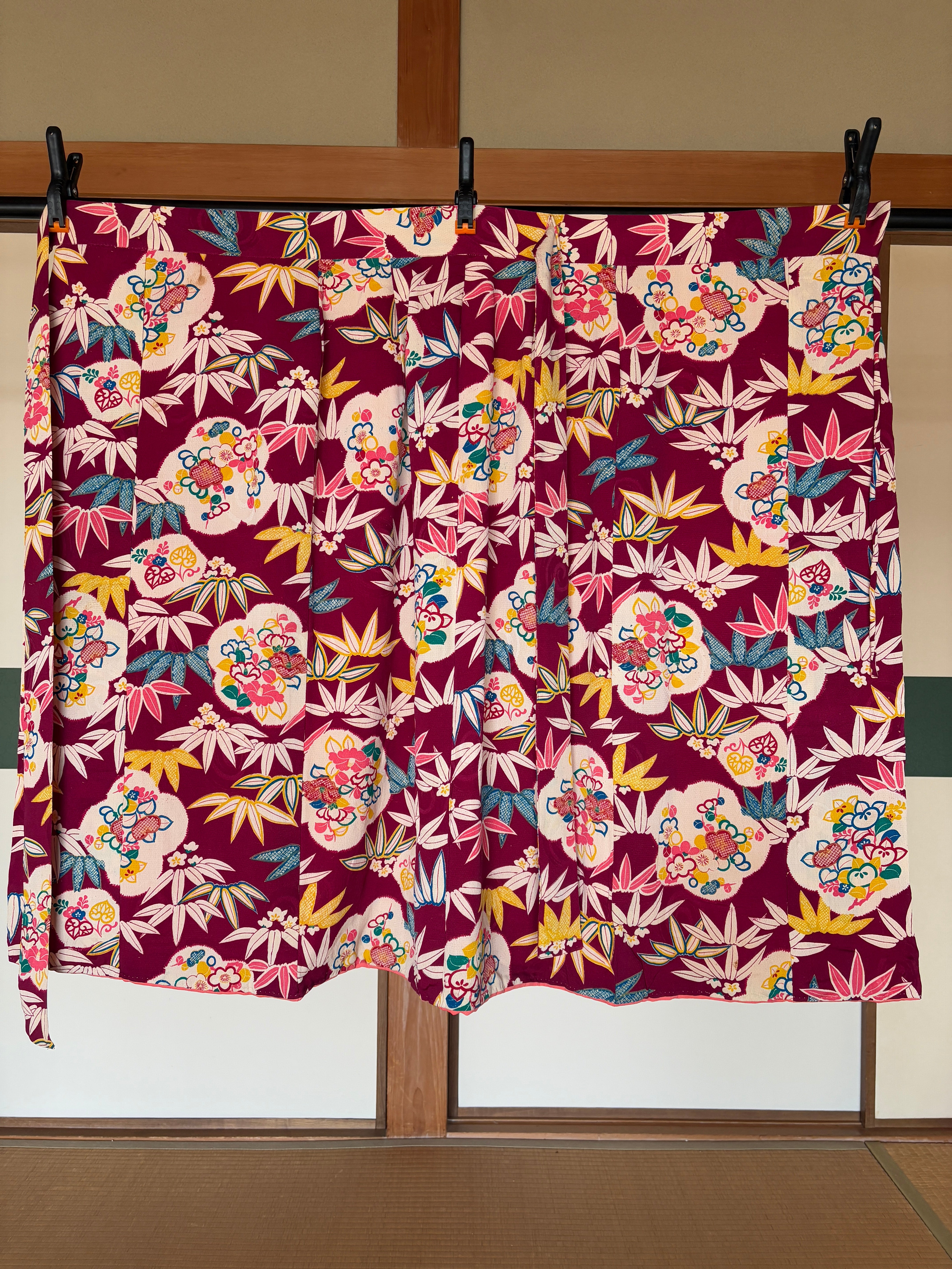 Silk Kimono Wrap Skirt – Vintage Floral in Deep Burgundy