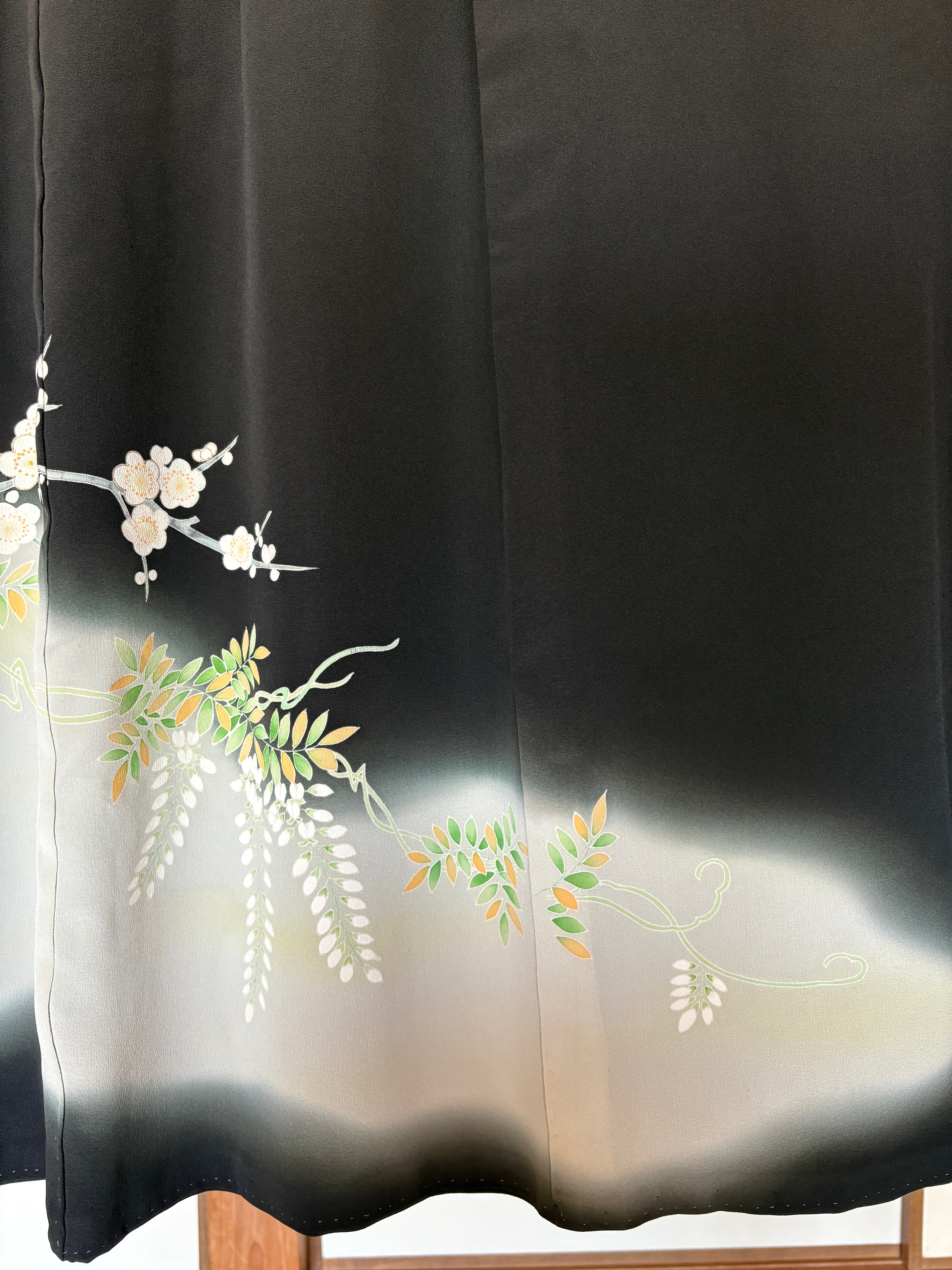 Kimono Silk Remake Wrap Skirt – Hanakago (Flower Basket) Motif, Black