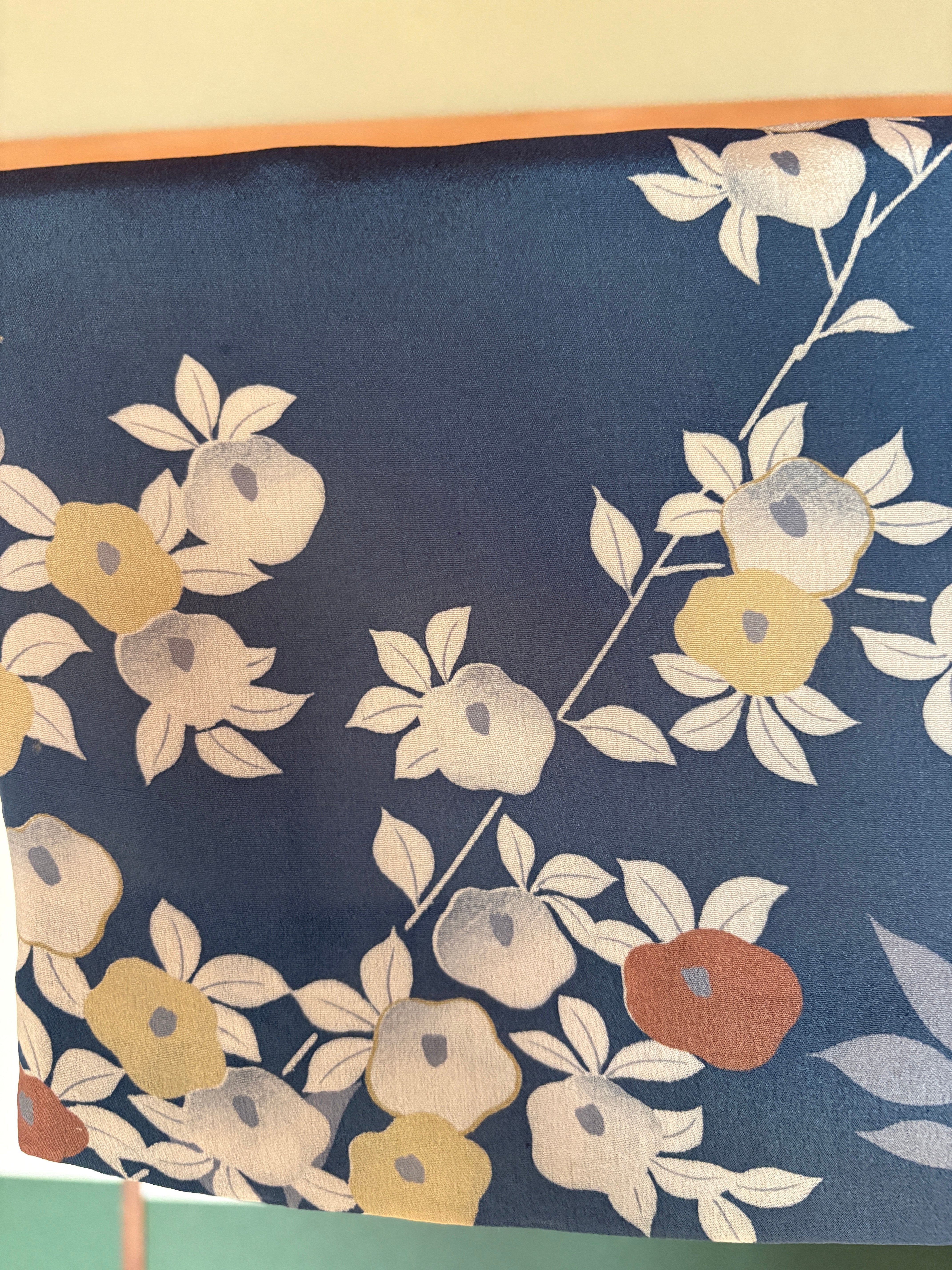 Vintage Silk Haori – Rinzu Weave, Blue Floral