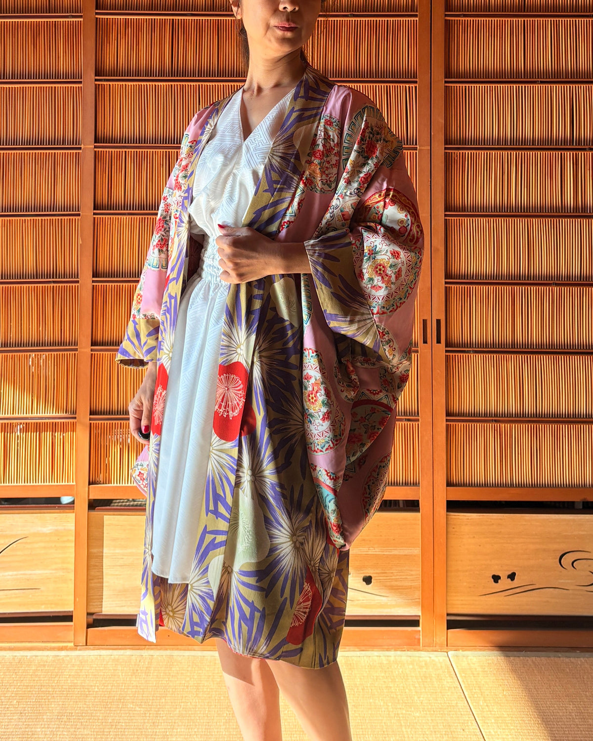 Antique Japanese Haori – Purple & Red Floral Kimono Jacket | Possibly Taisho Era