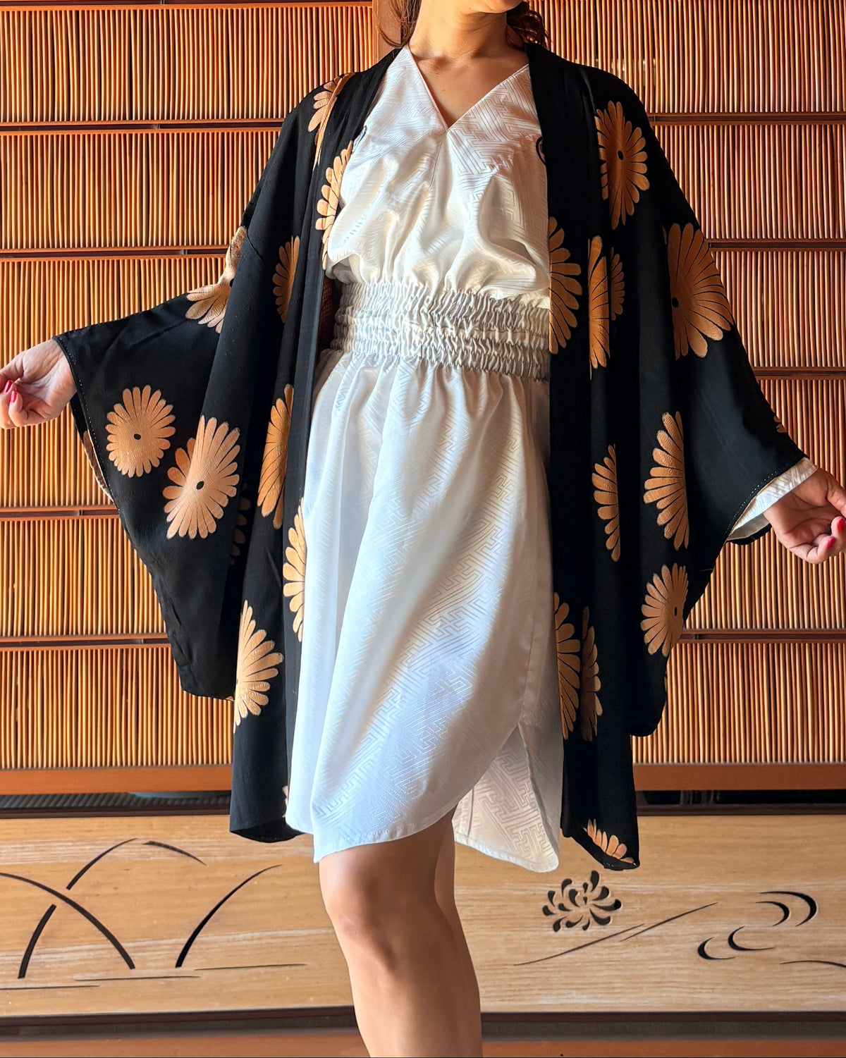 Antique Japanese Silk Haori – lack Chrysanthemum Kimono Jacket | Possibly Taisho Era