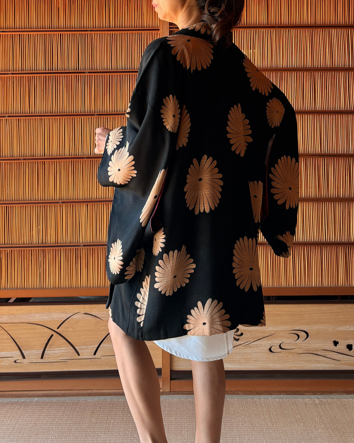 Antique Japanese Silk Haori – lack Chrysanthemum Kimono Jacket | Possibly Taisho Era