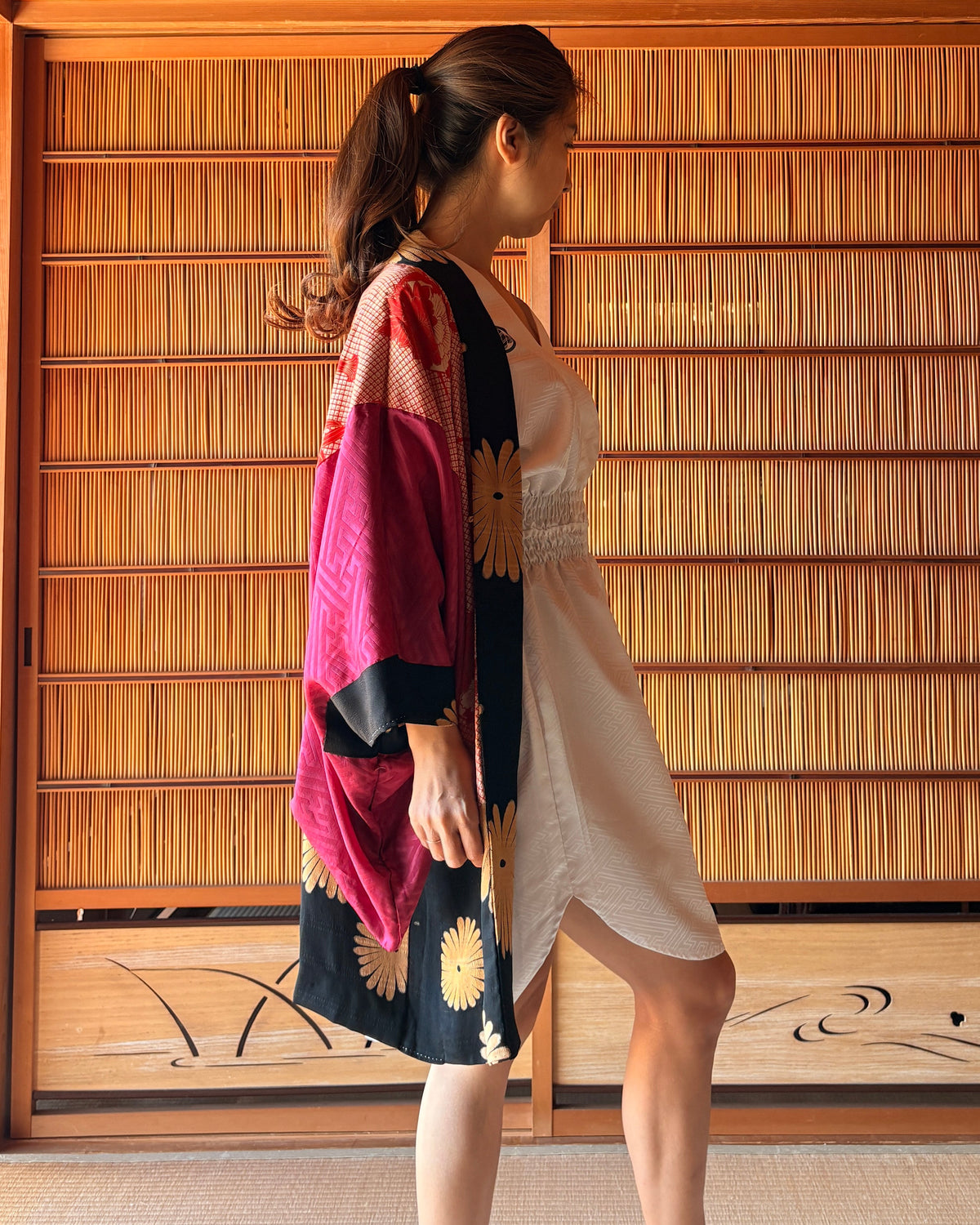Antique Japanese Silk Haori – lack Chrysanthemum Kimono Jacket | Possibly Taisho Era