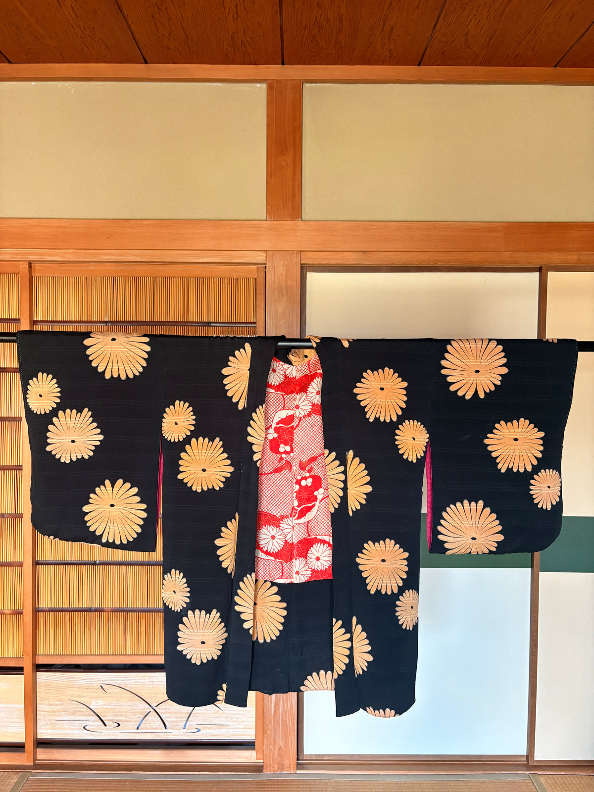 Antique Japanese Silk Haori – lack Chrysanthemum Kimono Jacket | Possibly Taisho Era