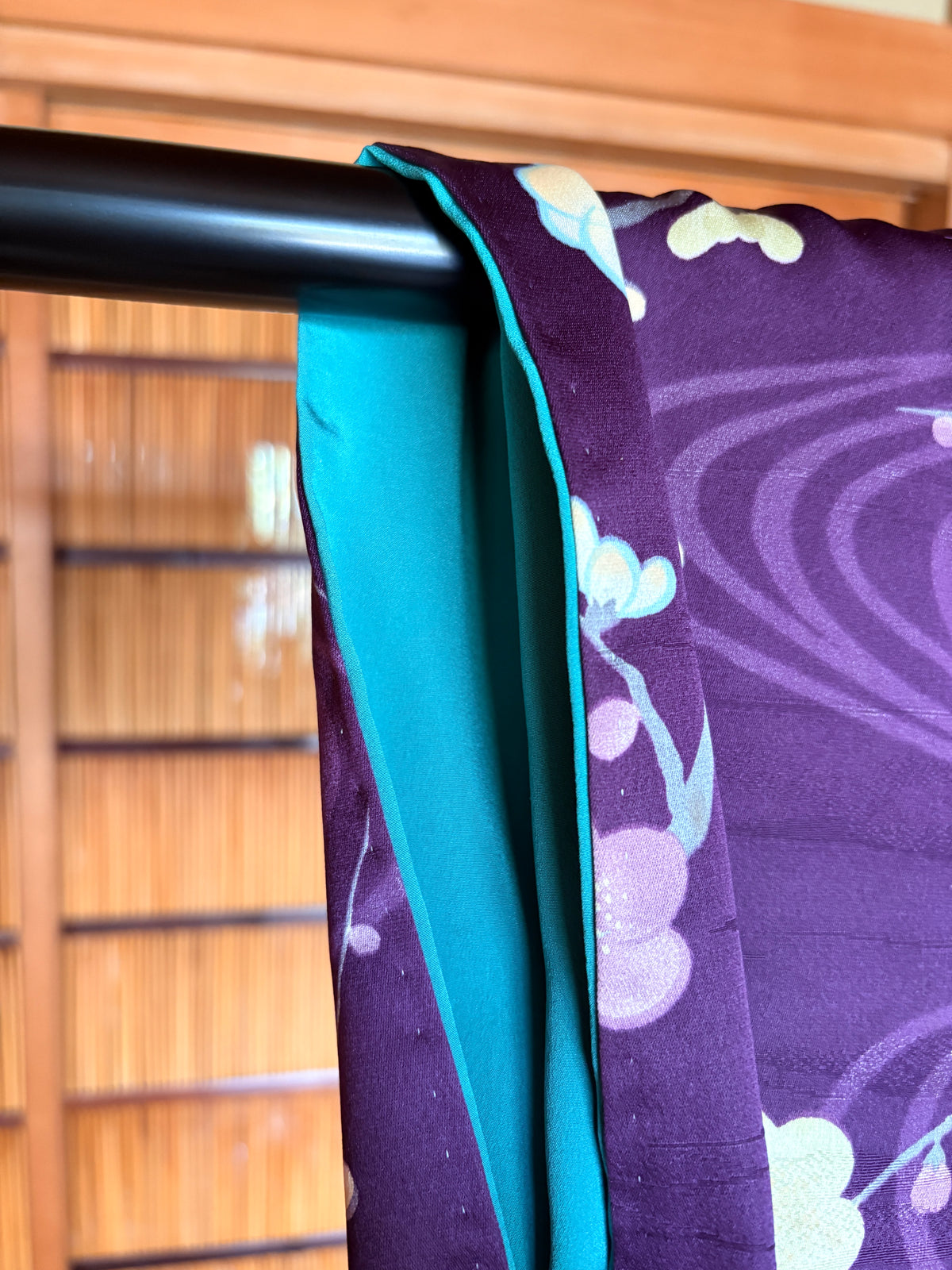 Hand-Sewn Japanese Kimono Robe with Belt – Deep Purple Floral