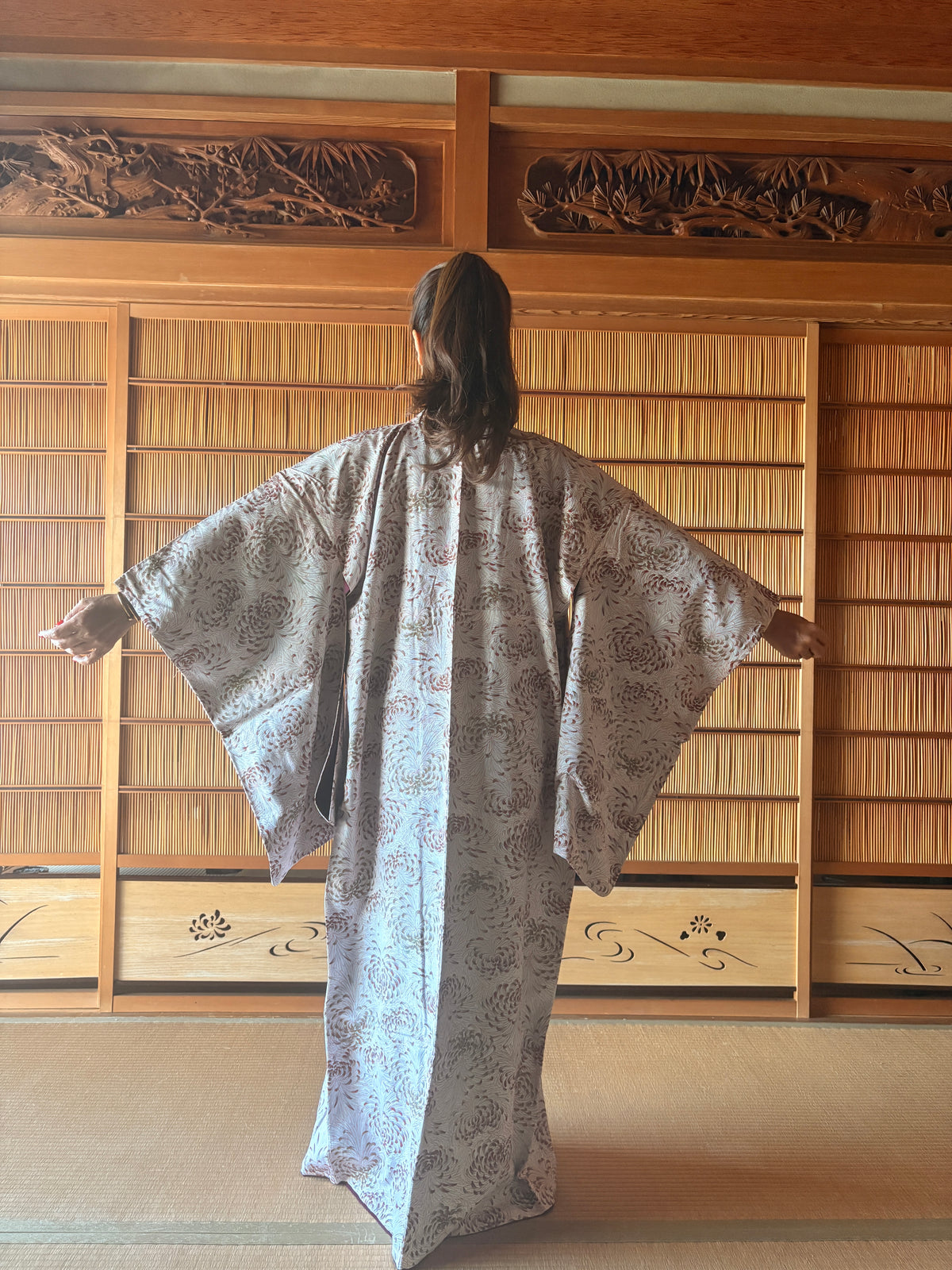 Chrysanthemum Pattern Long Robe – Deep Red