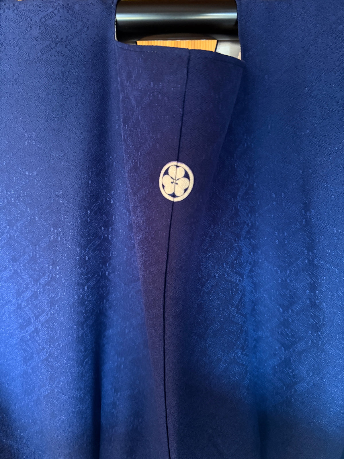 Japanese Silk Wrap Dress – Deep Blue with Woven Patterns