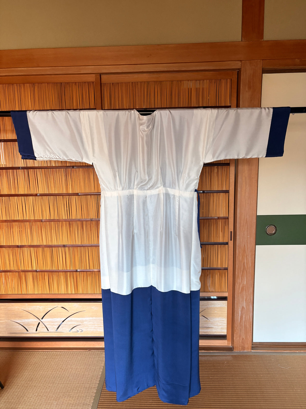 Japanese Silk Wrap Dress – Deep Blue with Woven Patterns