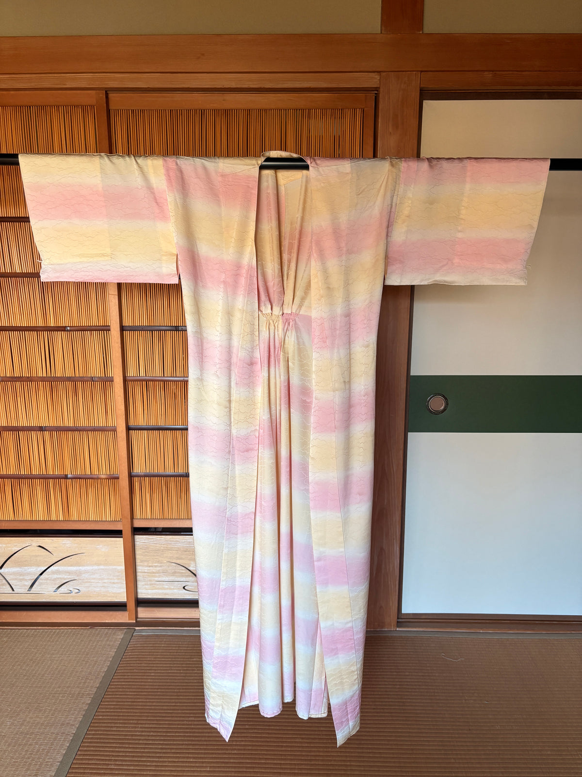 Japanese Silk Kimono Robe – Soft Pink, Yellow & Ivory | One of a Kind
