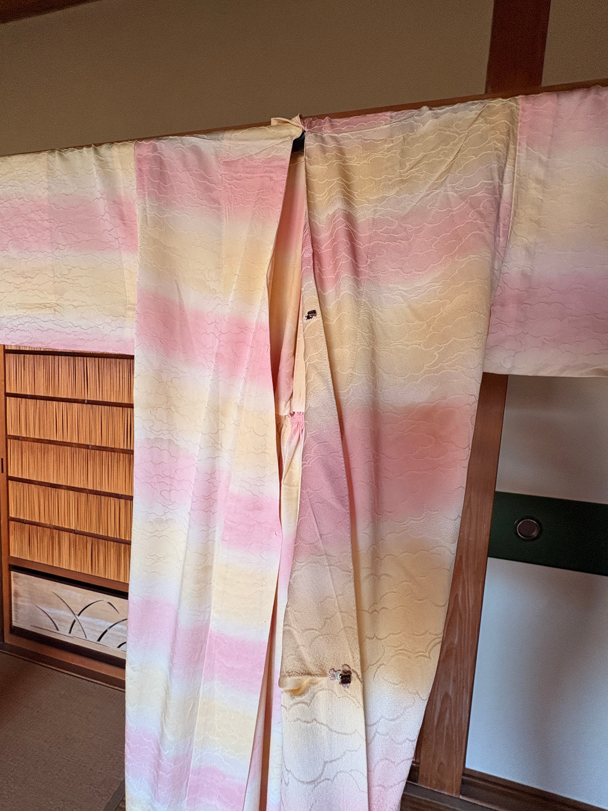 Japanese Silk Kimono Robe – Soft Pink, Yellow & Ivory | One of a Kind