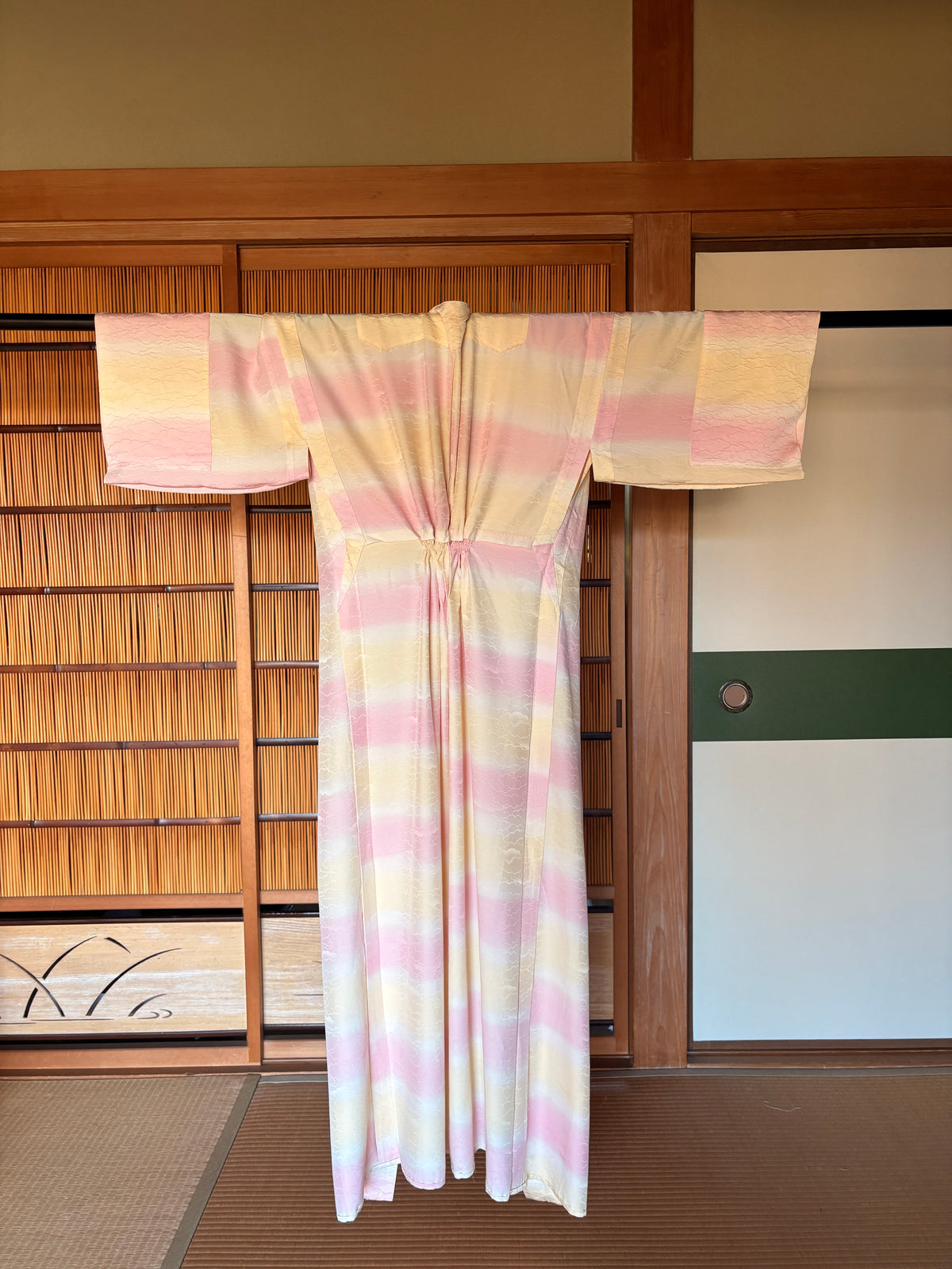 Japanese Silk Kimono Robe – Soft Pink, Yellow & Ivory | One of a Kind
