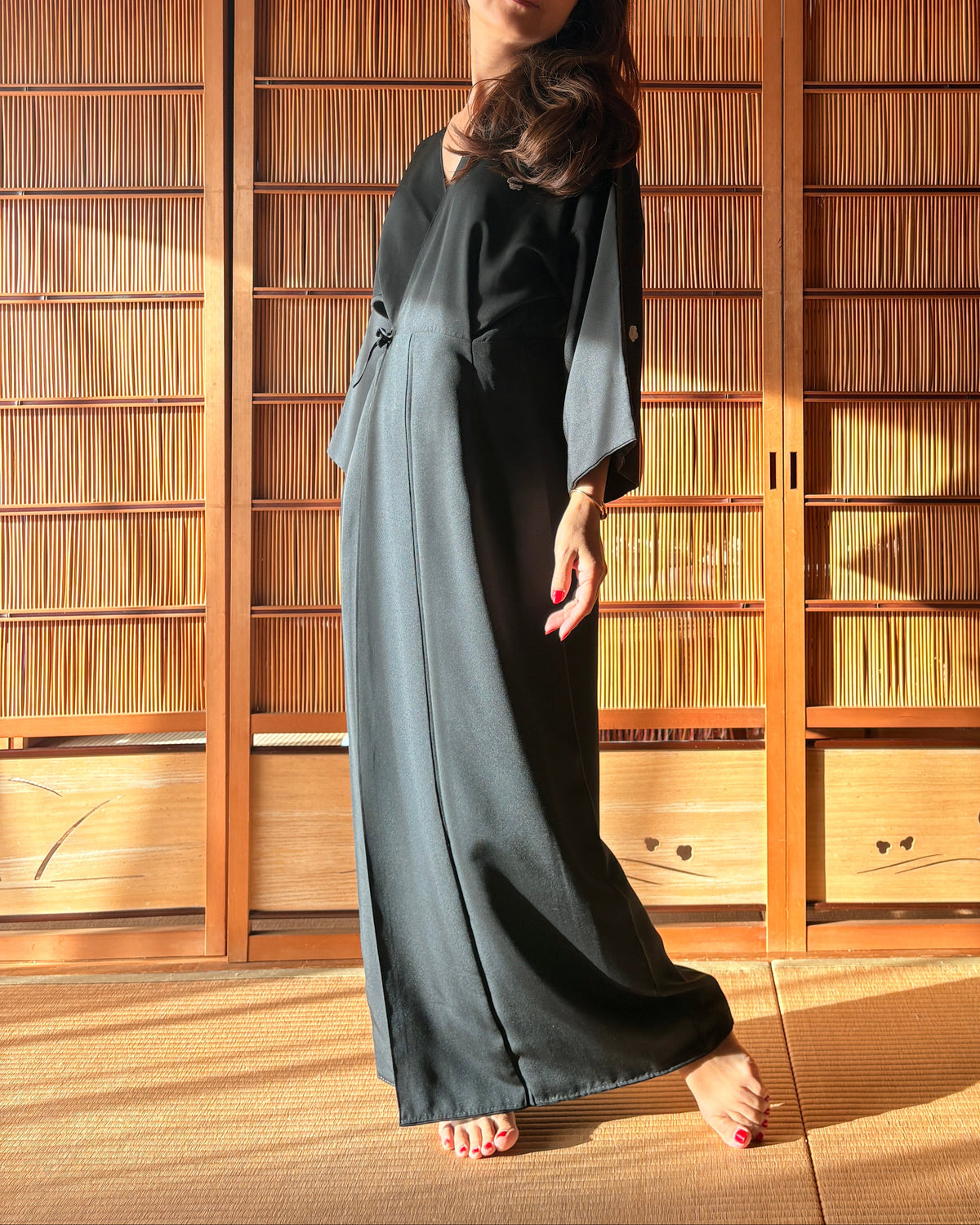 Japanese Black Silk Kimono Wrap Dress – One of a Kind