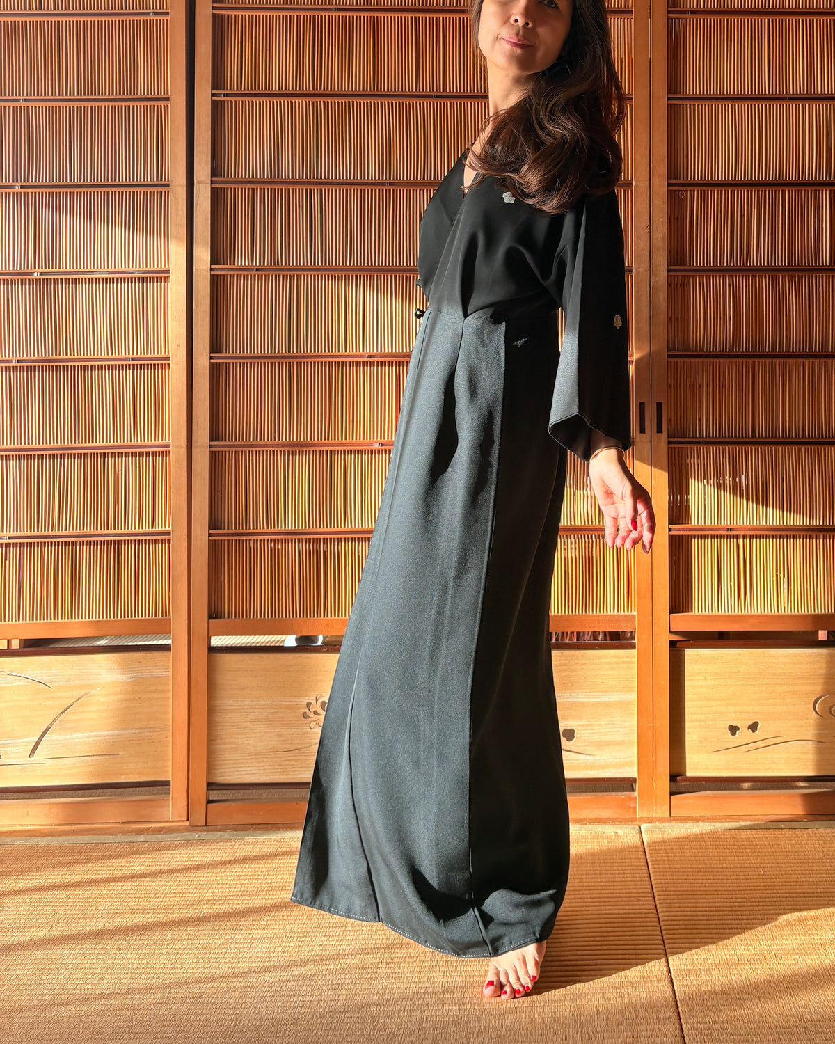 Japanese Black Silk Kimono Wrap Dress – One of a Kind