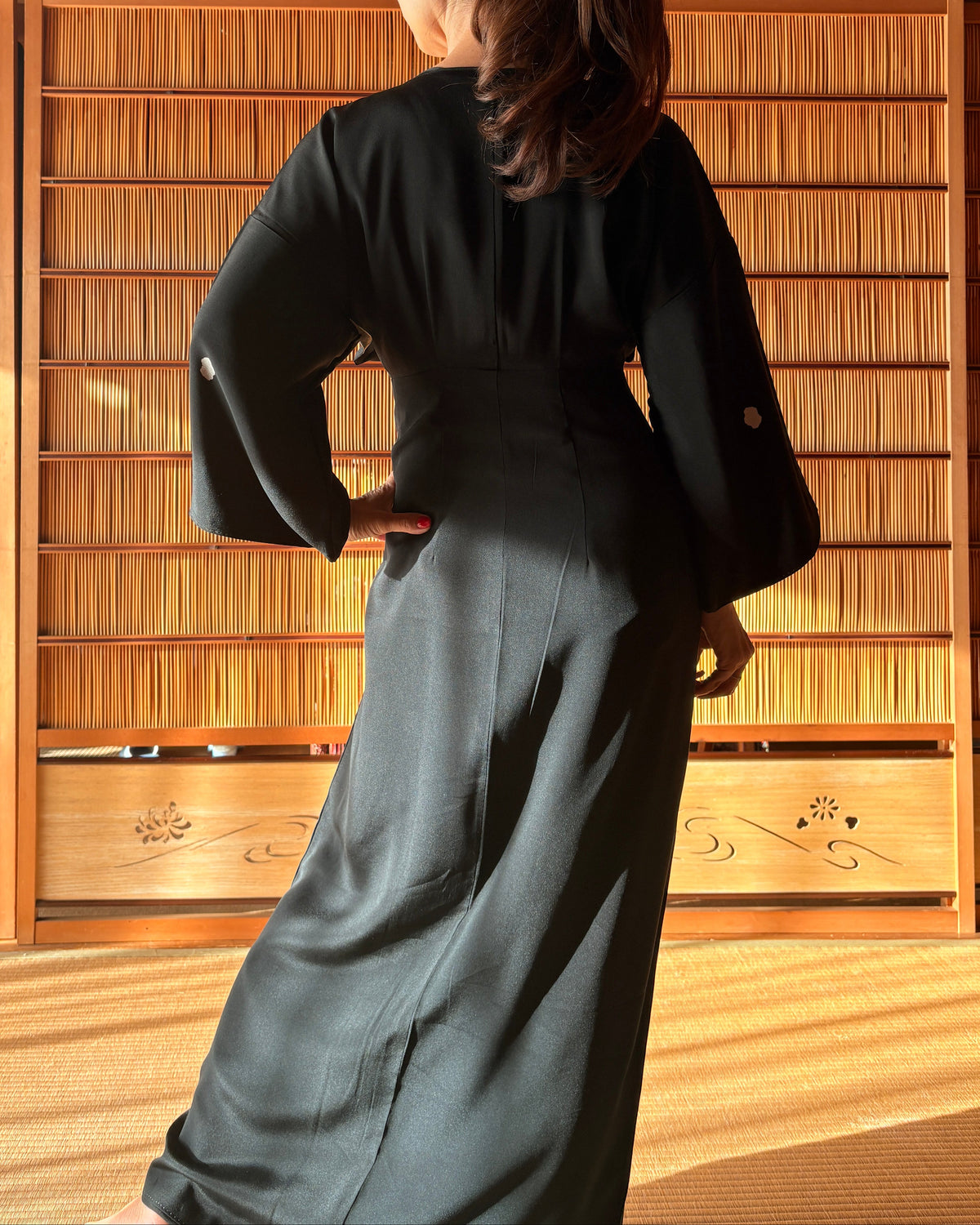 Antique Japanese Black Silk Kimono Wrap Dress – Red Sleeve Lining | One of a Kind