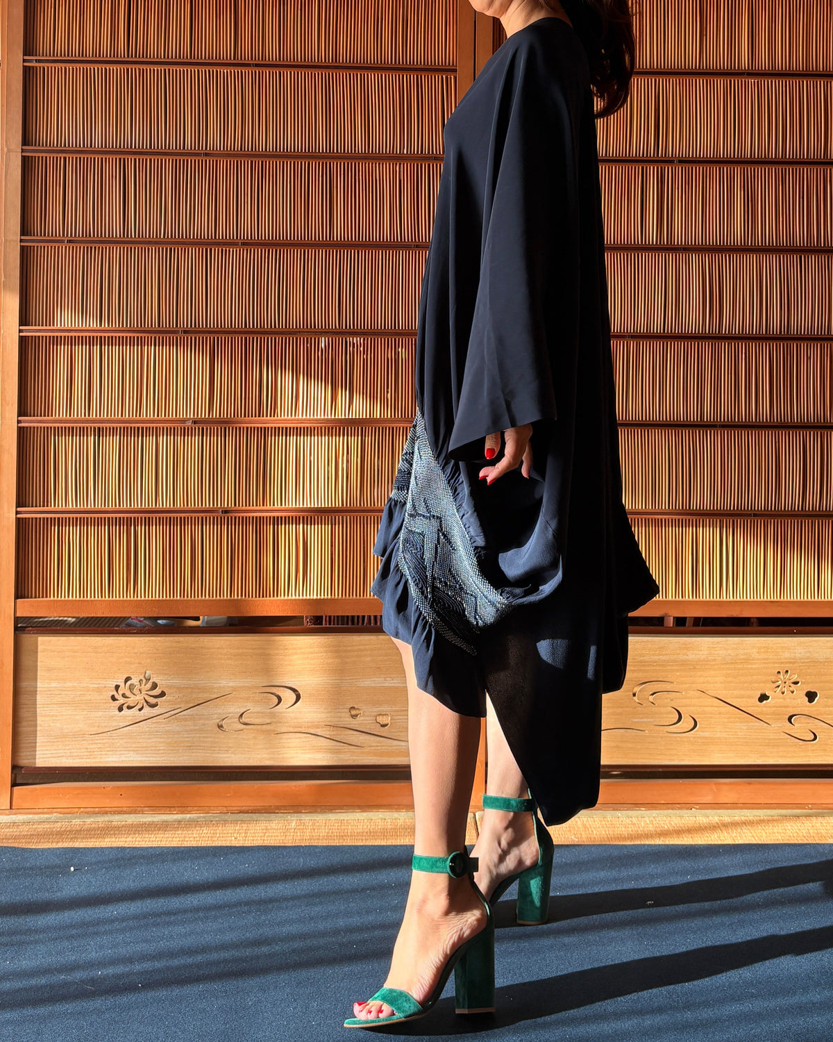 Japanese Silk Heko Obi Dress – Deep Navy Blue Shibori Kimono Dress | One of a Kind