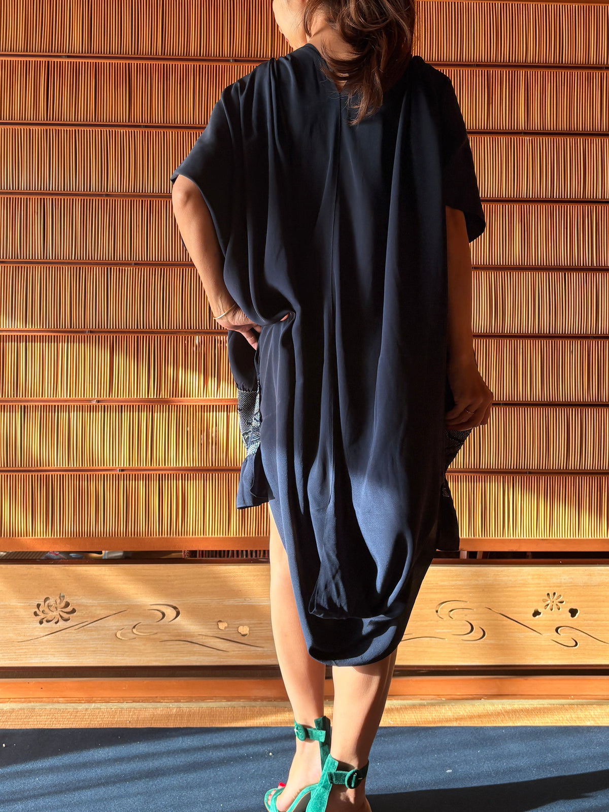 Japanese Silk Heko Obi Dress – Deep Navy Blue Shibori Kimono Dress | One of a Kind