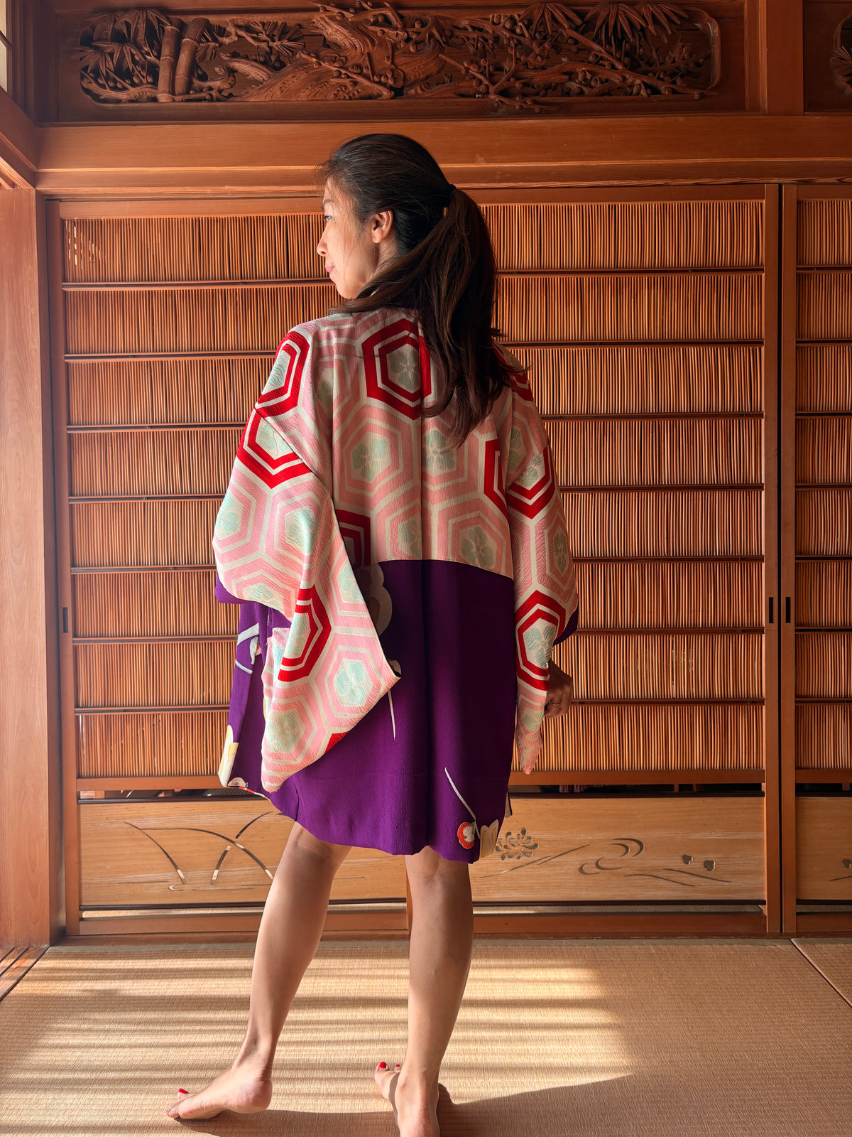 Antique Japanese Silk Haori – Deep Purple Floral Kimono Jacket | One of a Kind
