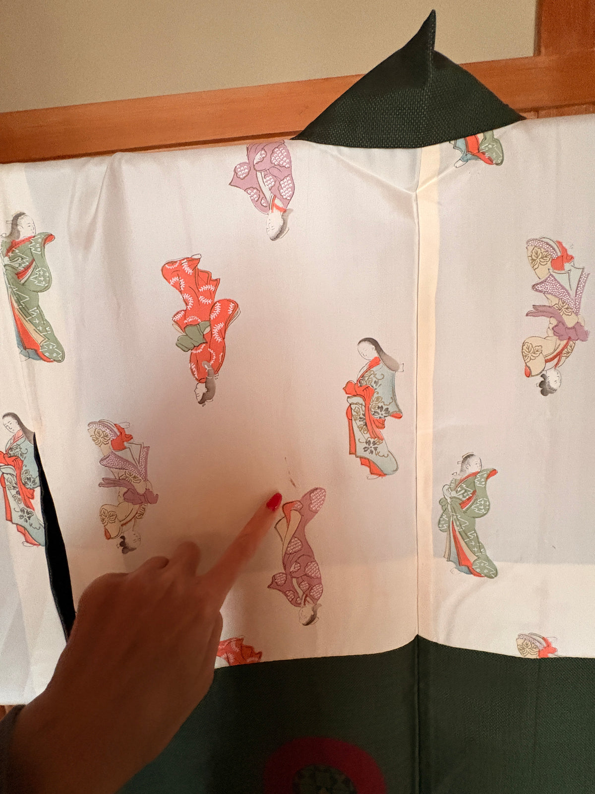 Japanese Silk Haori – Deep Tea Green & Red Kimono Jacket | One of a Kind
