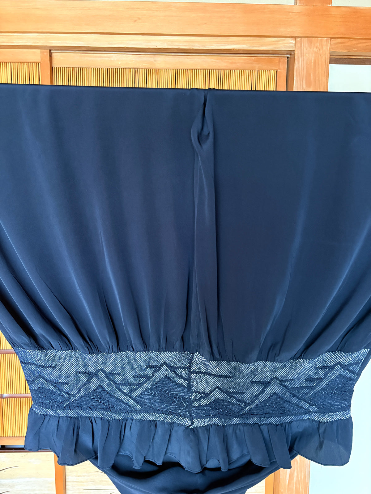 Japanese Silk Heko Obi Dress – Deep Navy Blue Shibori Kimono Dress | One of a Kind