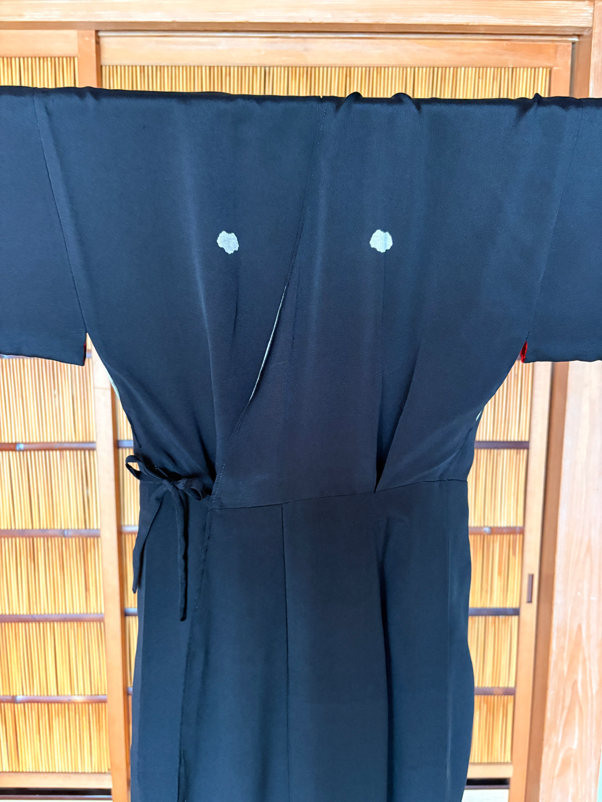 Antique Japanese Black Silk Kimono Wrap Dress – Red Sleeve Lining | One of a Kind