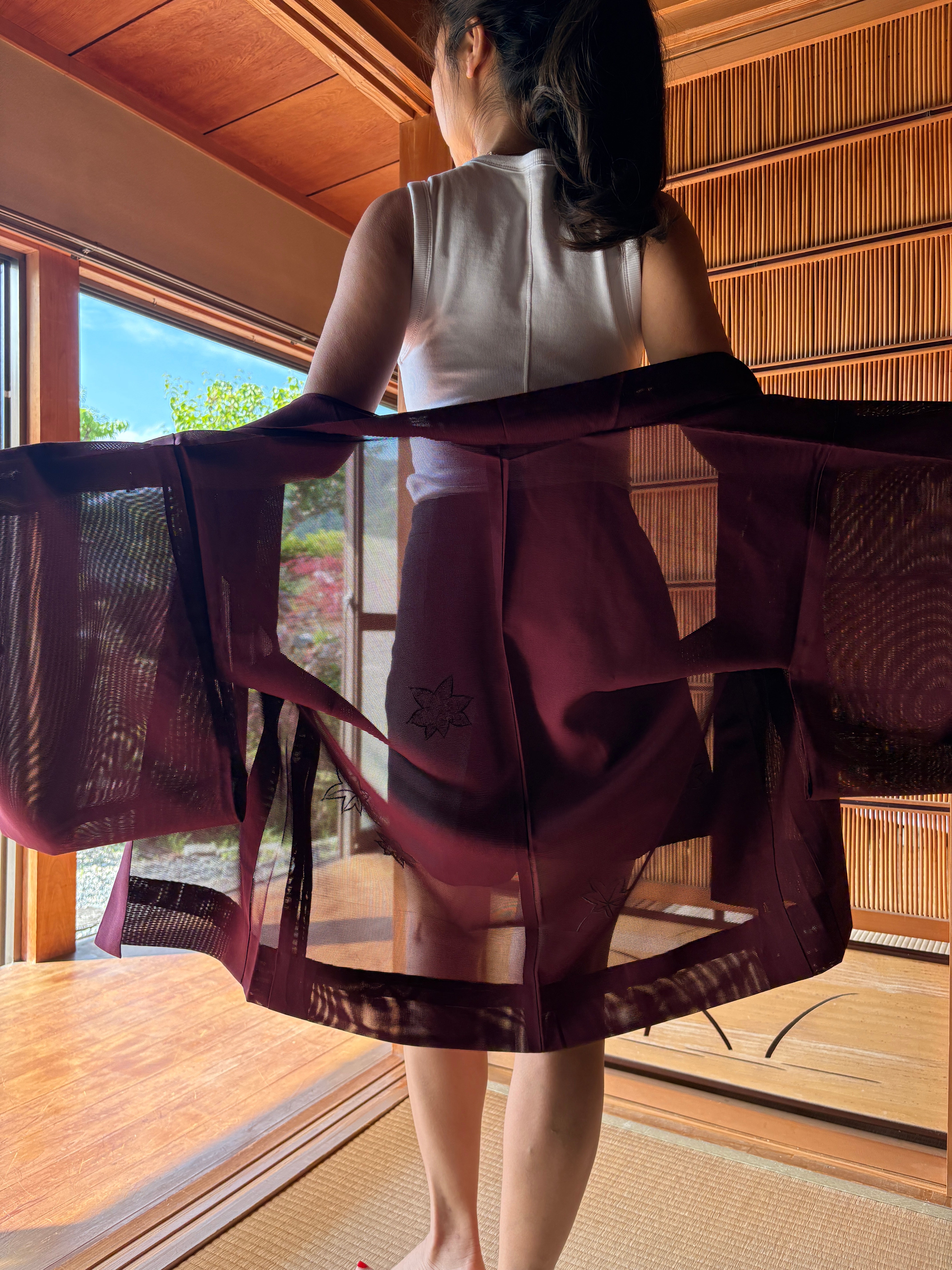 Vintage Silk Kimono Haori Jacket - Burgundy
