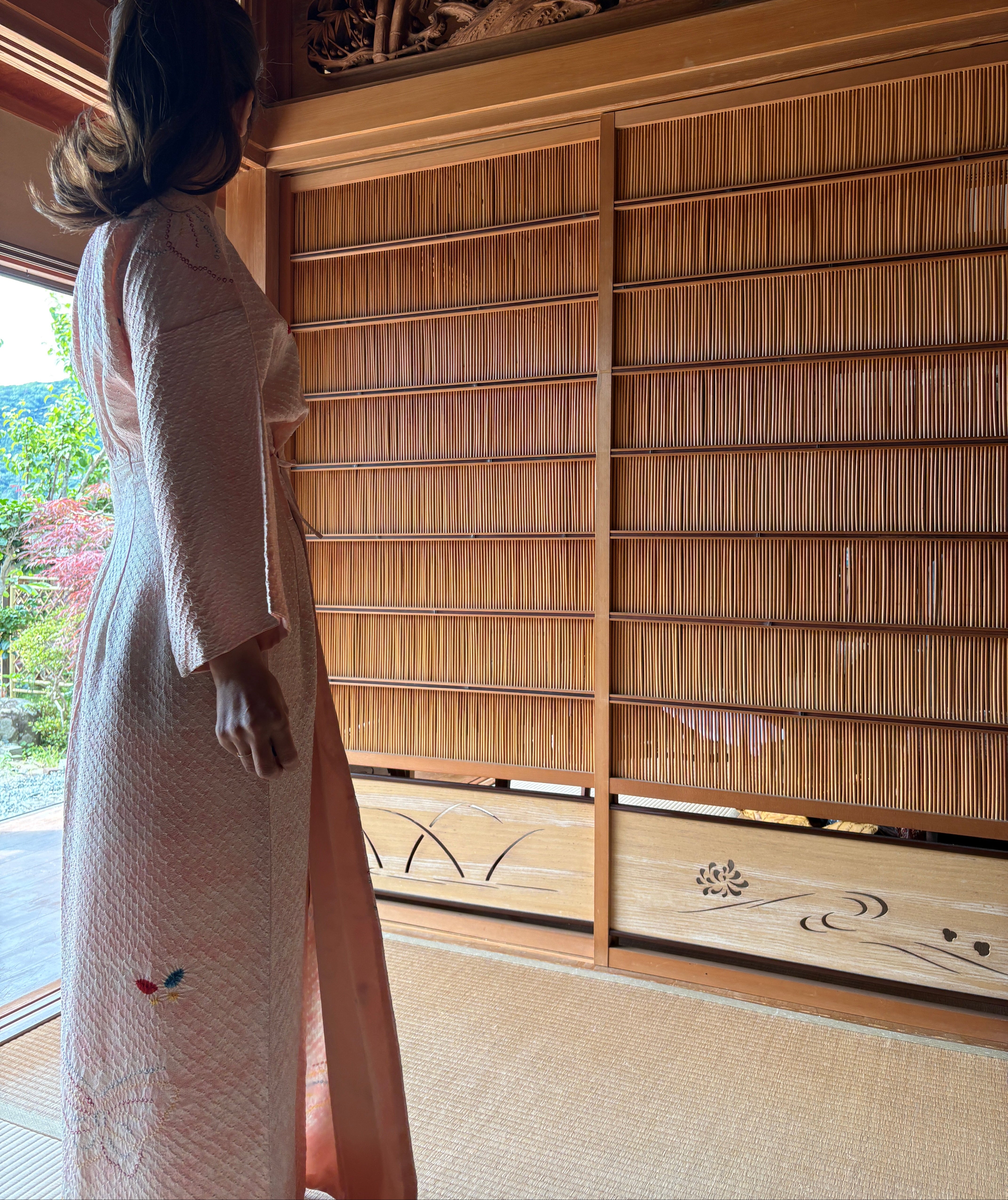 Vintage Shibori Silk Wrap Dress – Blush Pink Butterfly Kimono | One-of-a-Kind Luxury Dress