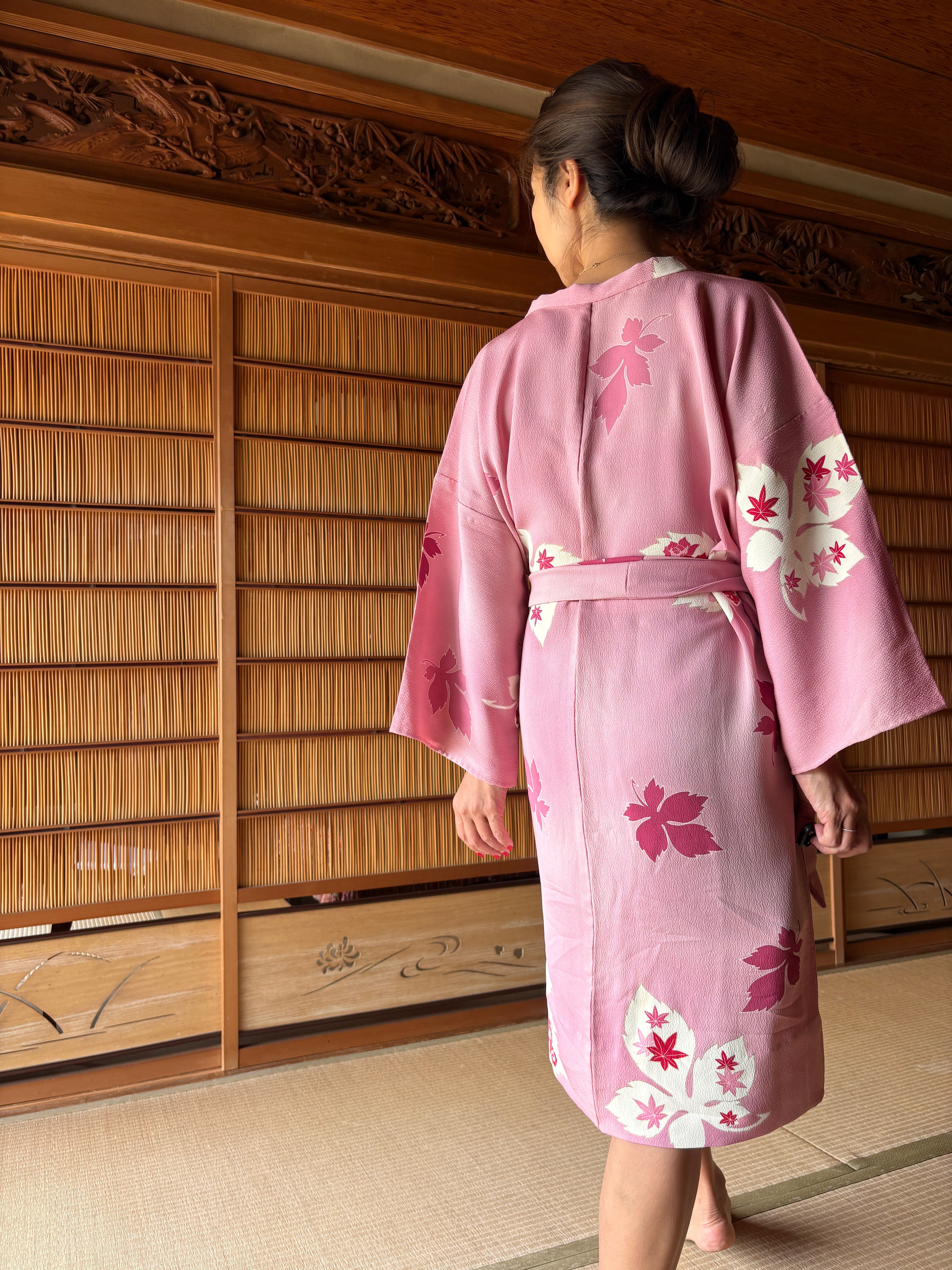 Blush Pink Silk Summer Robe – Vintage Japanese Kimono