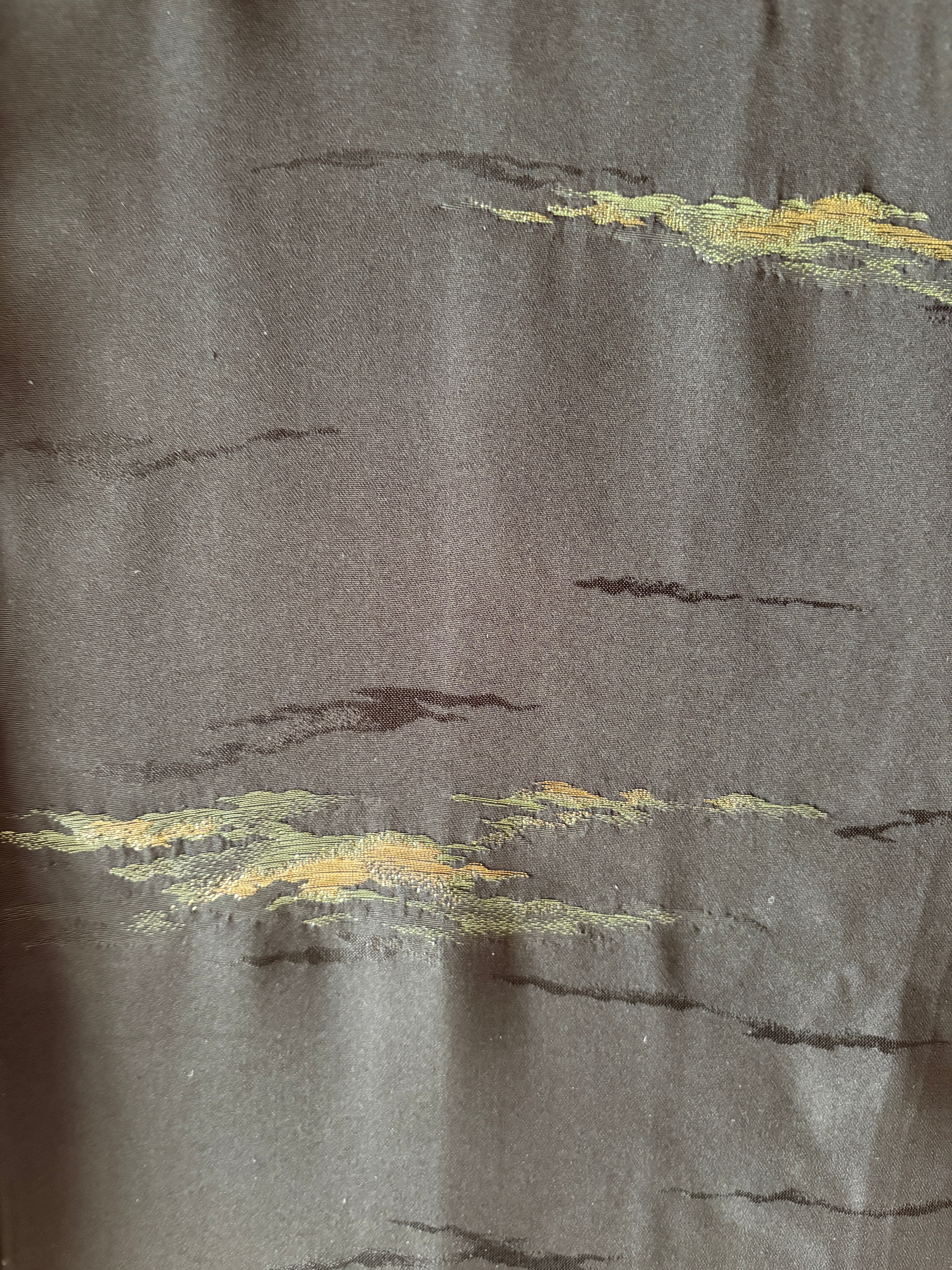 Vintage Silk Haori – Black with Golden Mist Motif