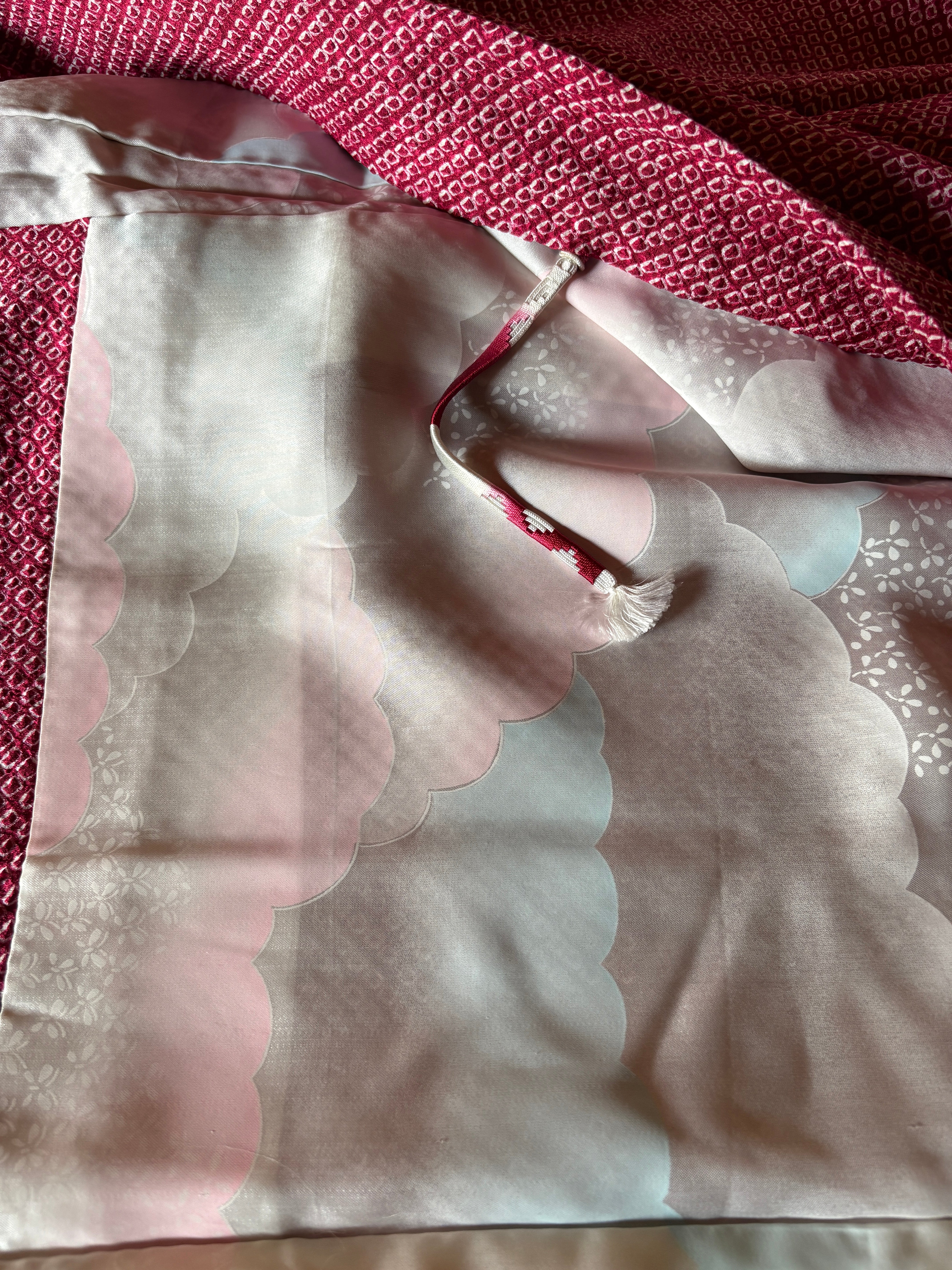 Vintage Silk Shibori Haori – Deep Crimson