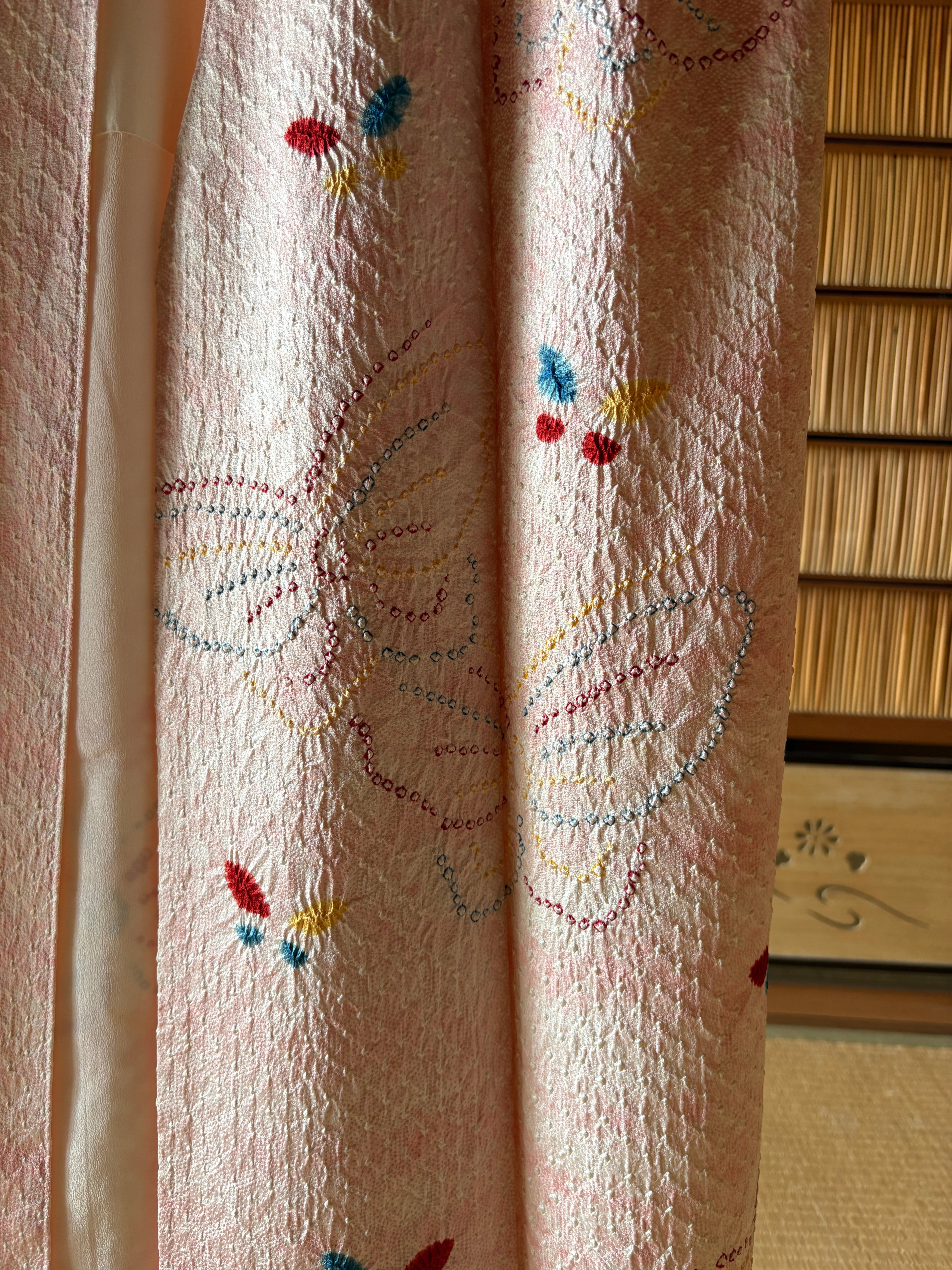 Vintage Shibori Silk Wrap Dress – Blush Pink Butterfly Kimono | One-of-a-Kind Luxury Dress
