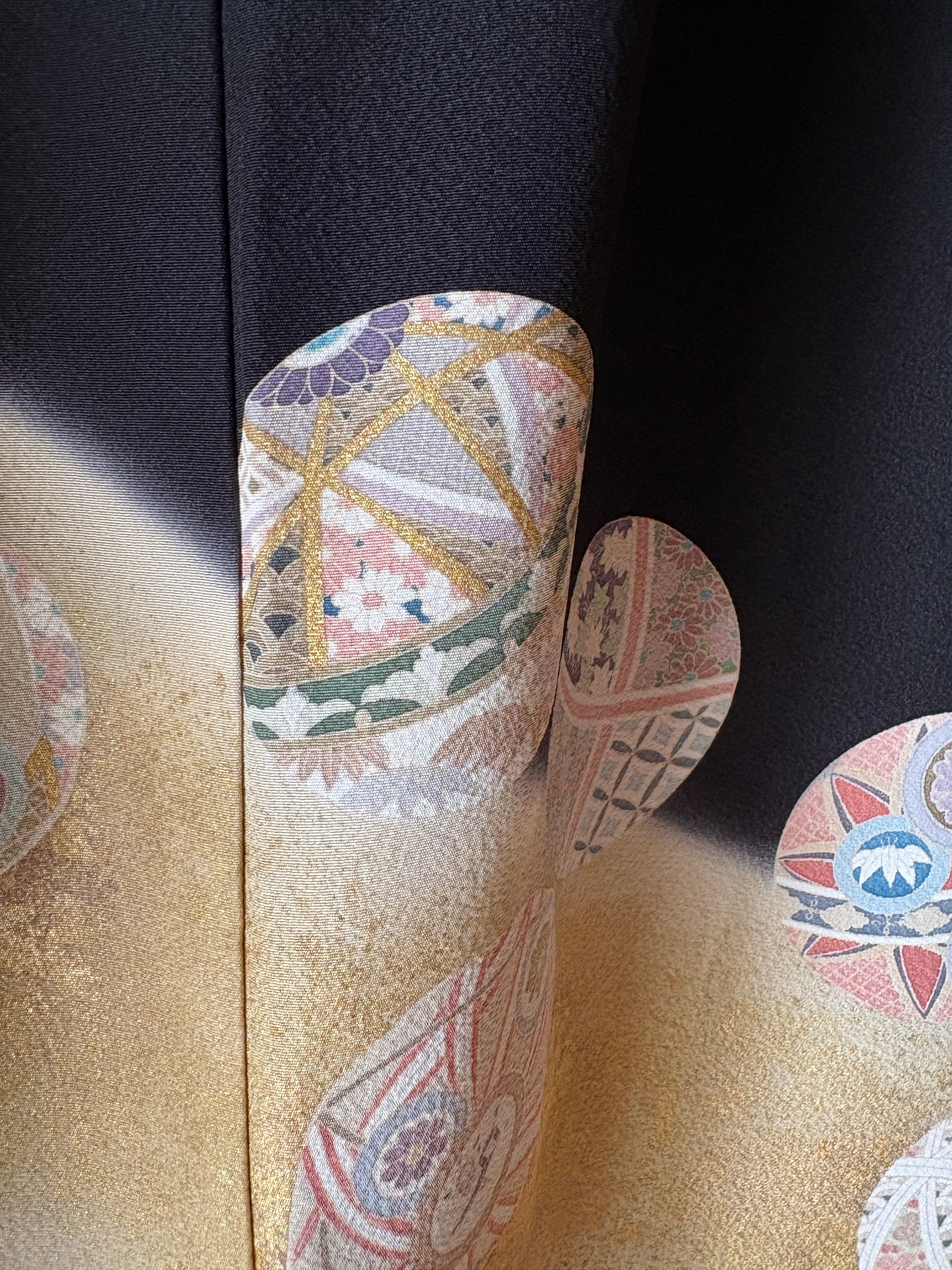 Vintage Silk Tomesode Wrap Skirt – Golden Temari Motif | Convertible Dress