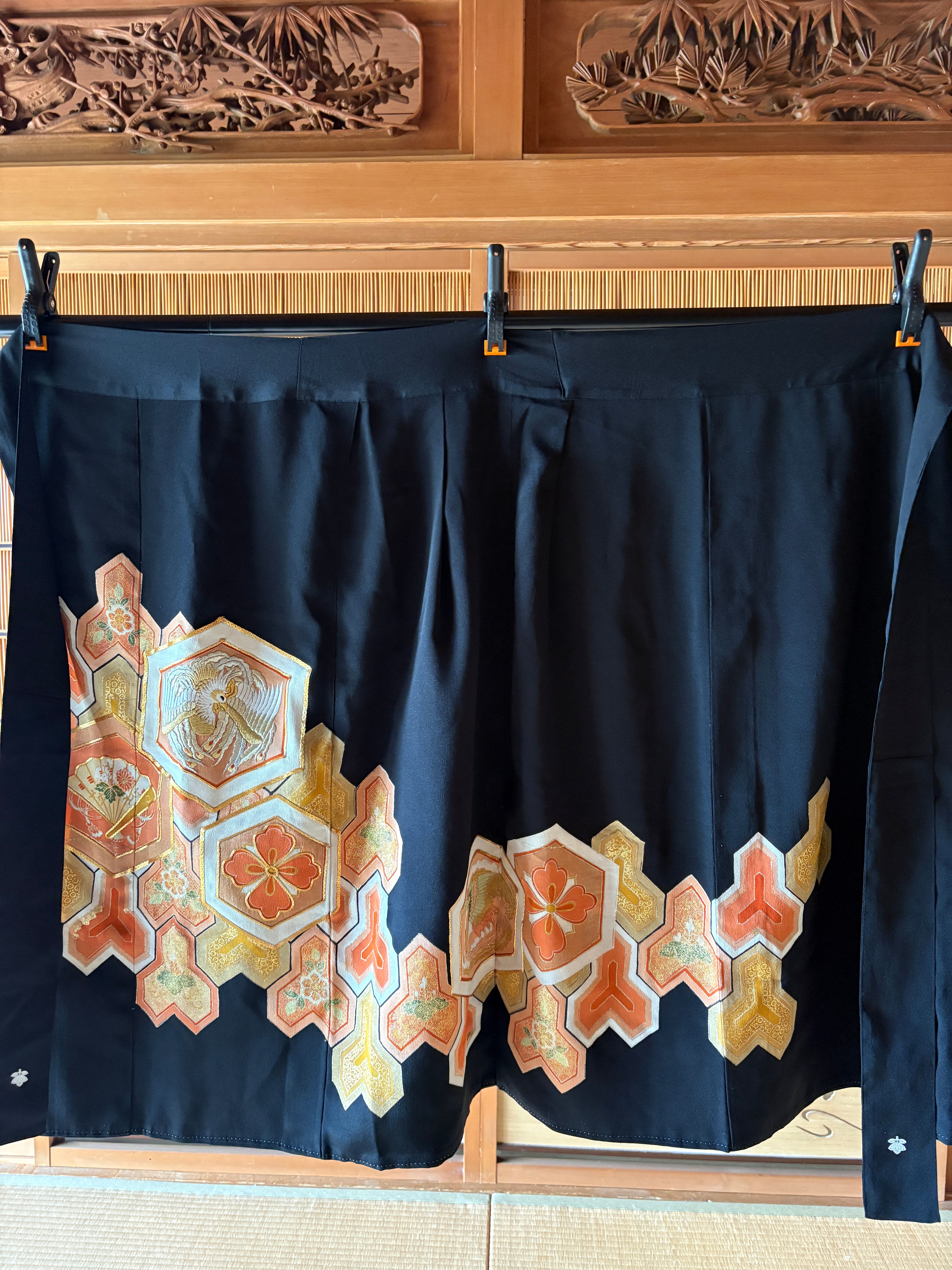Vintage Silk Tomesode Wrap Skirt – Golden Phoenix Embroidery | Convertible Dress