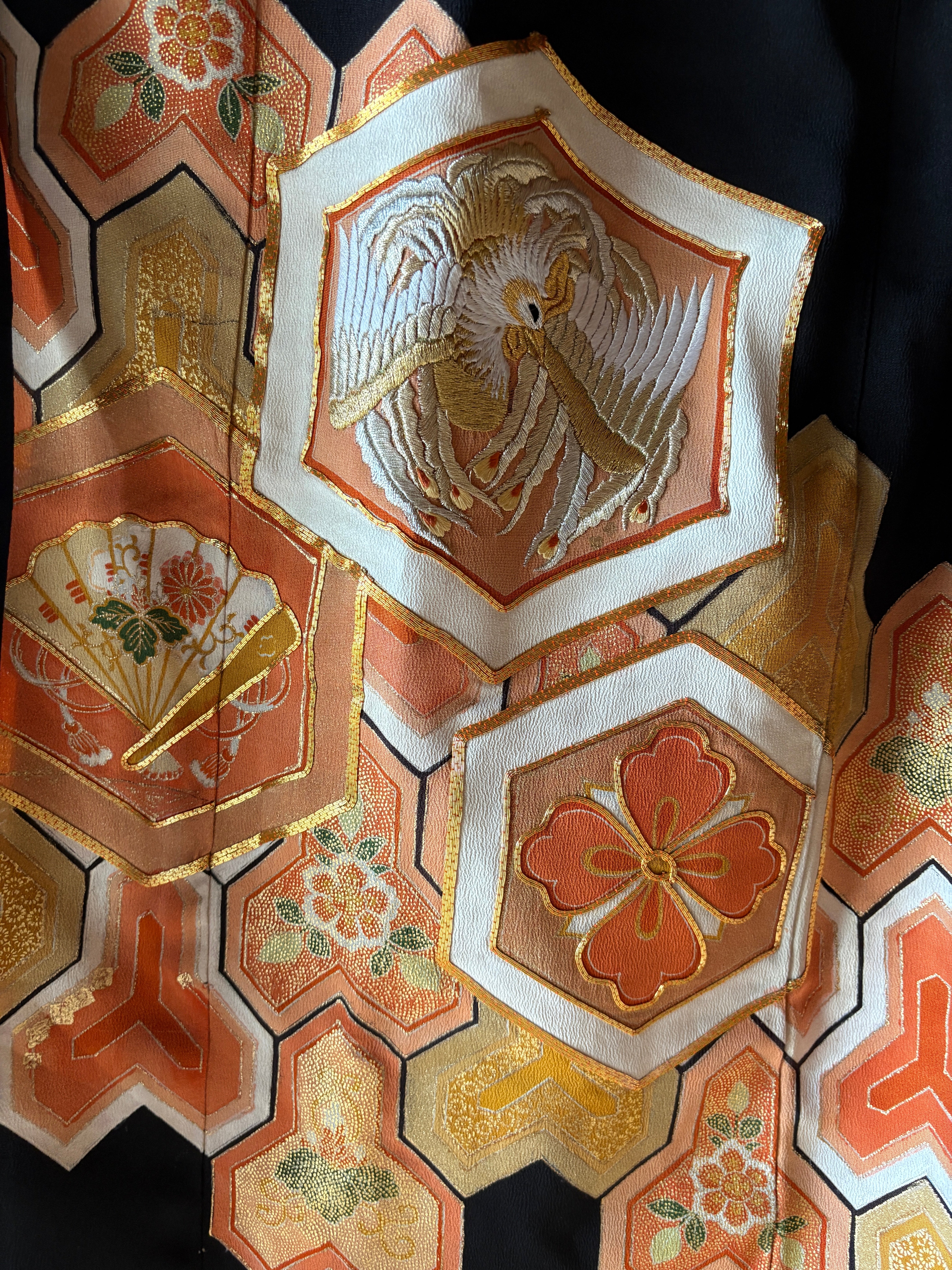 Vintage Silk Tomesode Wrap Skirt – Golden Phoenix Embroidery | Convertible Dress