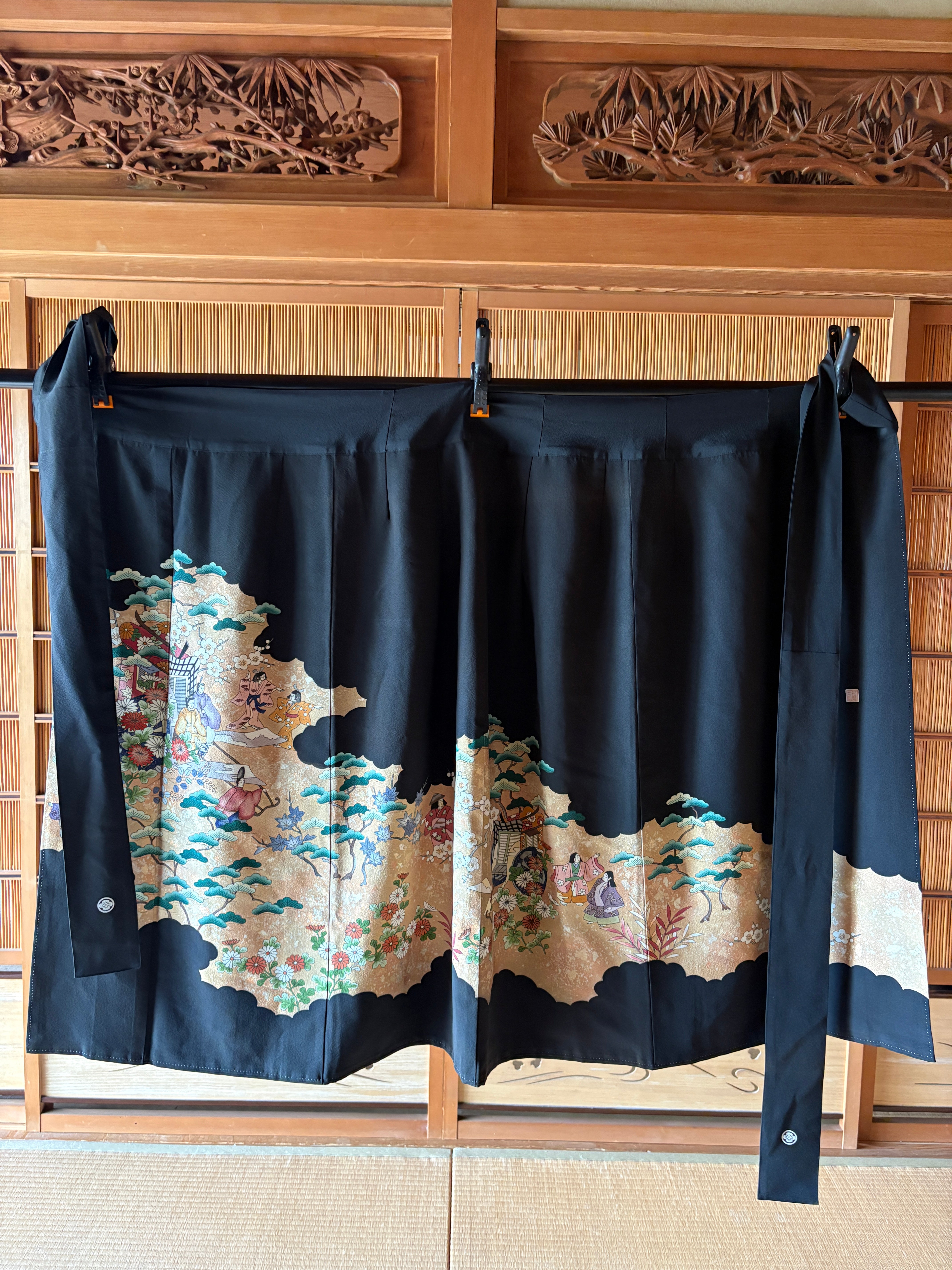 Vintage Silk Tomesode Wrap Skirt – Storytelling Scene with Pine Trees | Convertible Dress