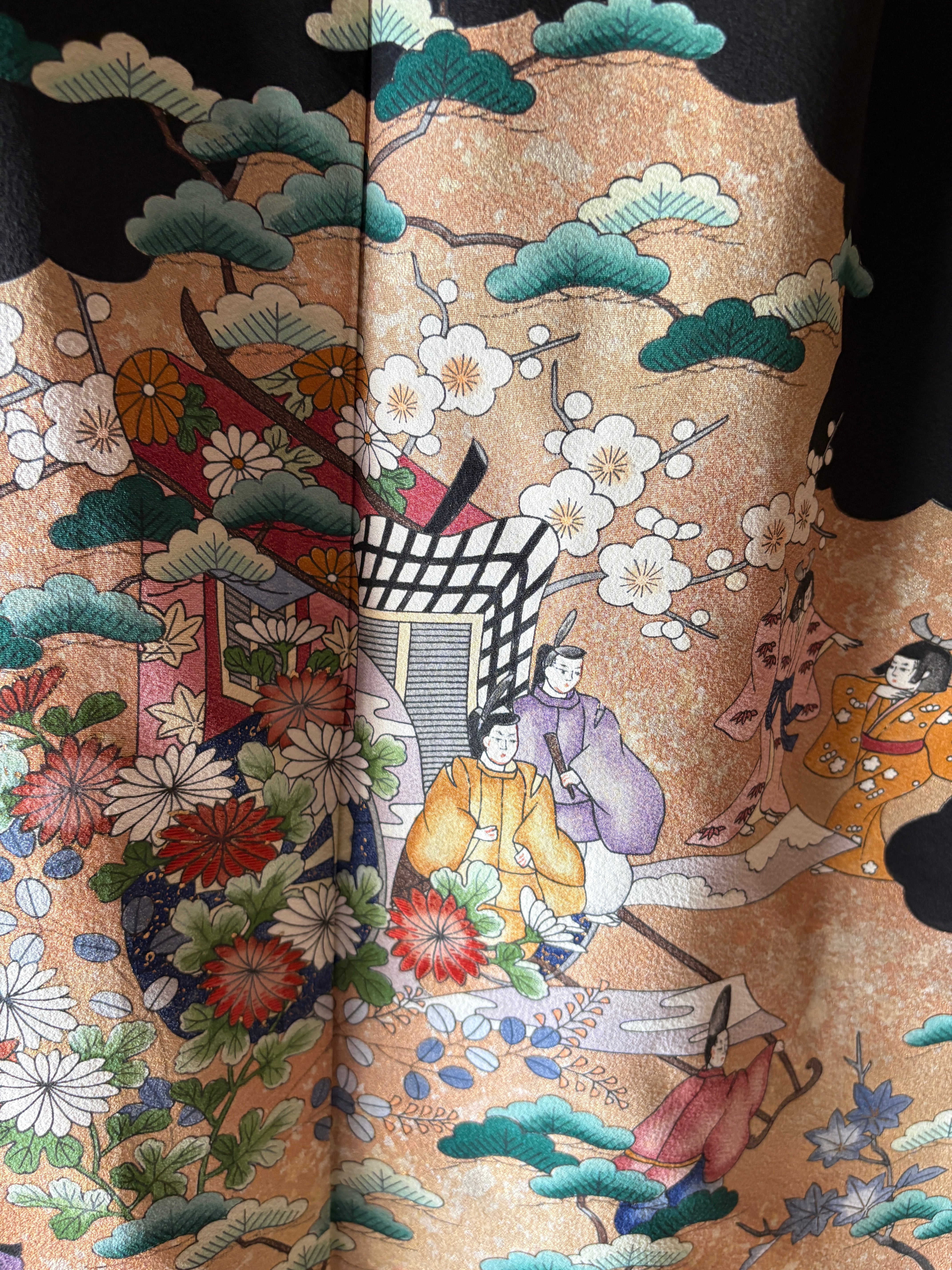 Vintage Silk Tomesode Wrap Skirt – Storytelling Scene with Pine Trees | Convertible Dress
