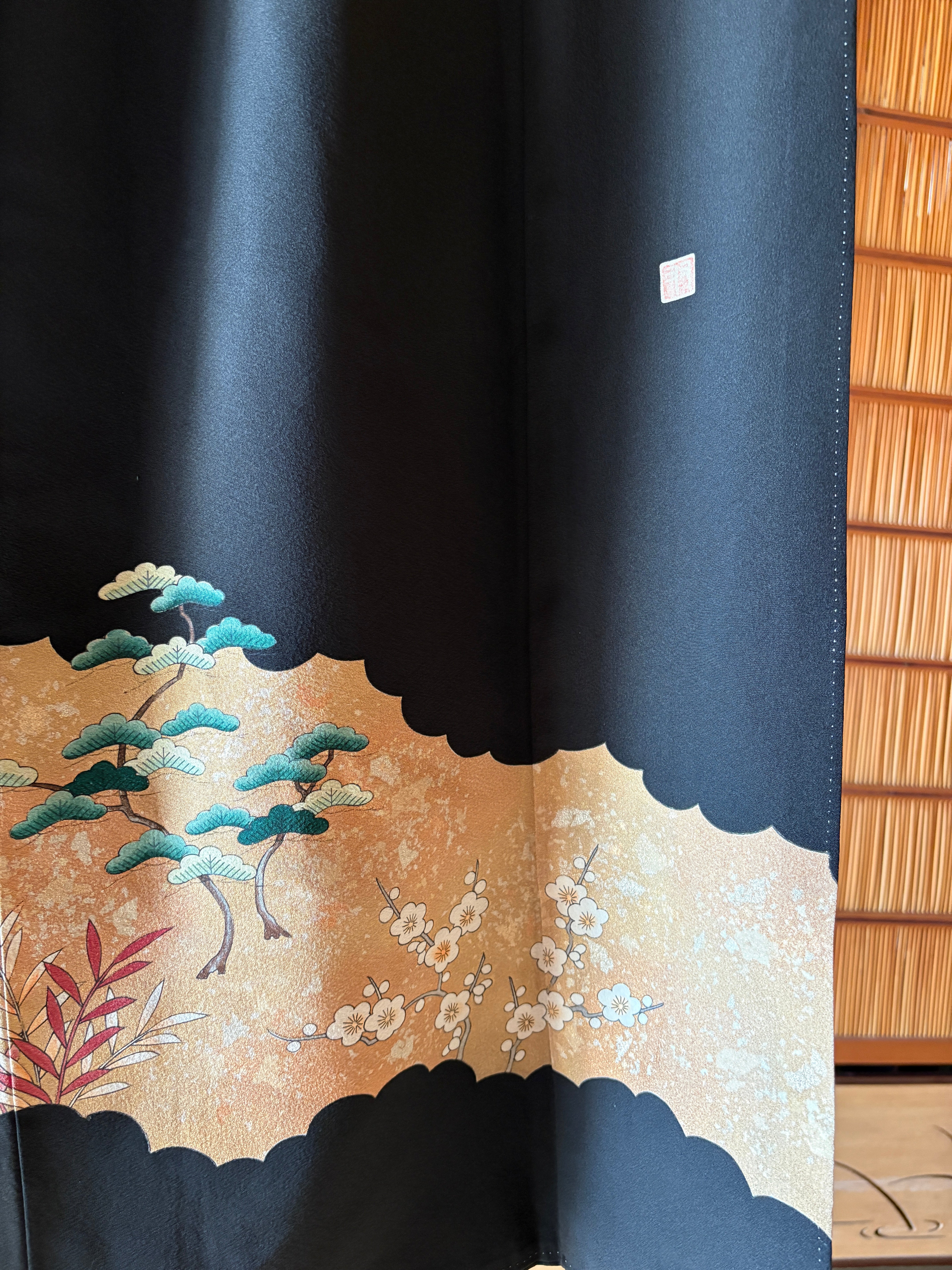 Vintage Silk Tomesode Wrap Skirt – Storytelling Scene with Pine Trees | Convertible Dress