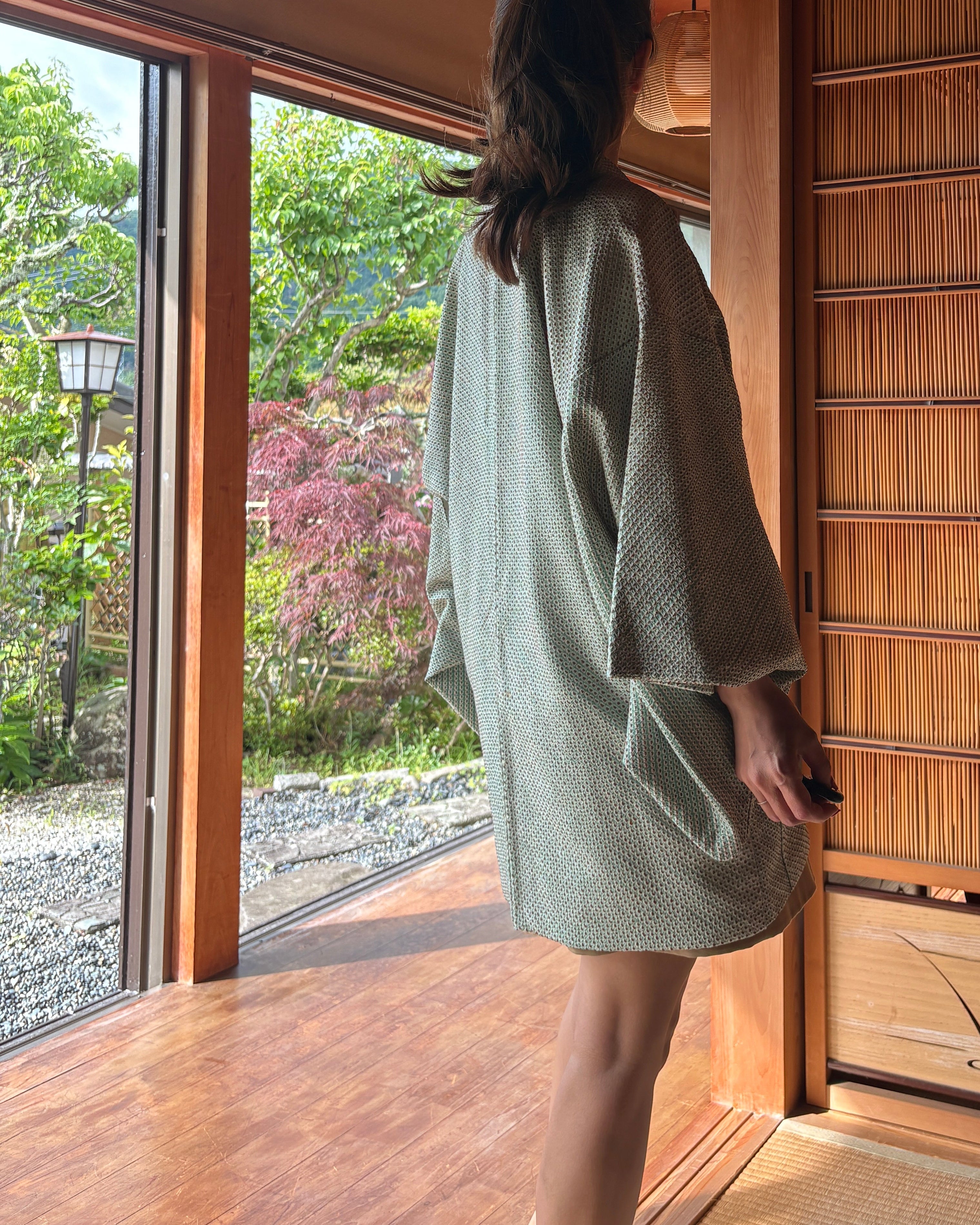 Vintage Shibori Silk Haori – Rare Mint Green | One-of-a-Kind Japanese Jacket