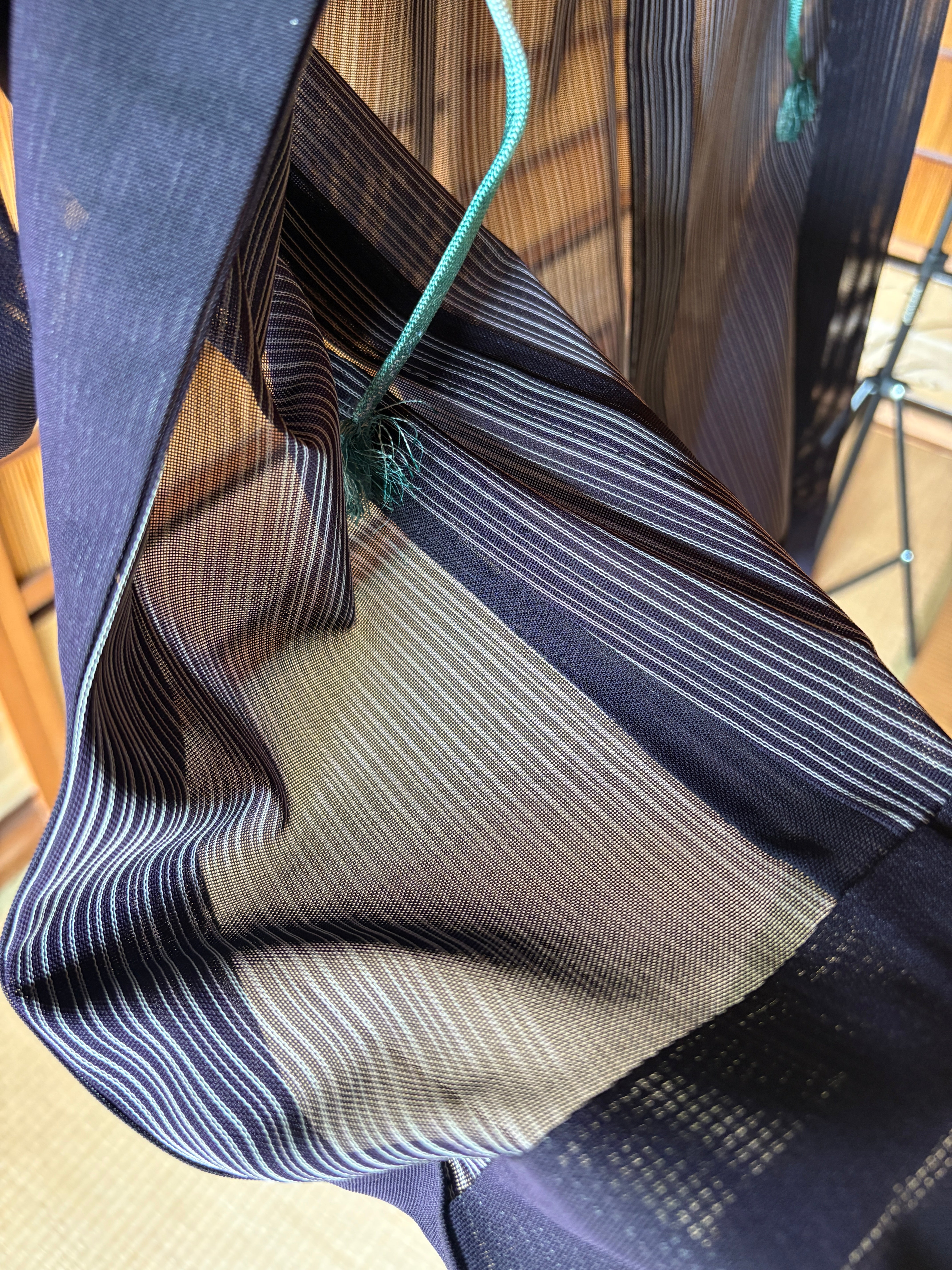 Vintage Sheer Silk Haori – Midnight Black with Hidden Stripes