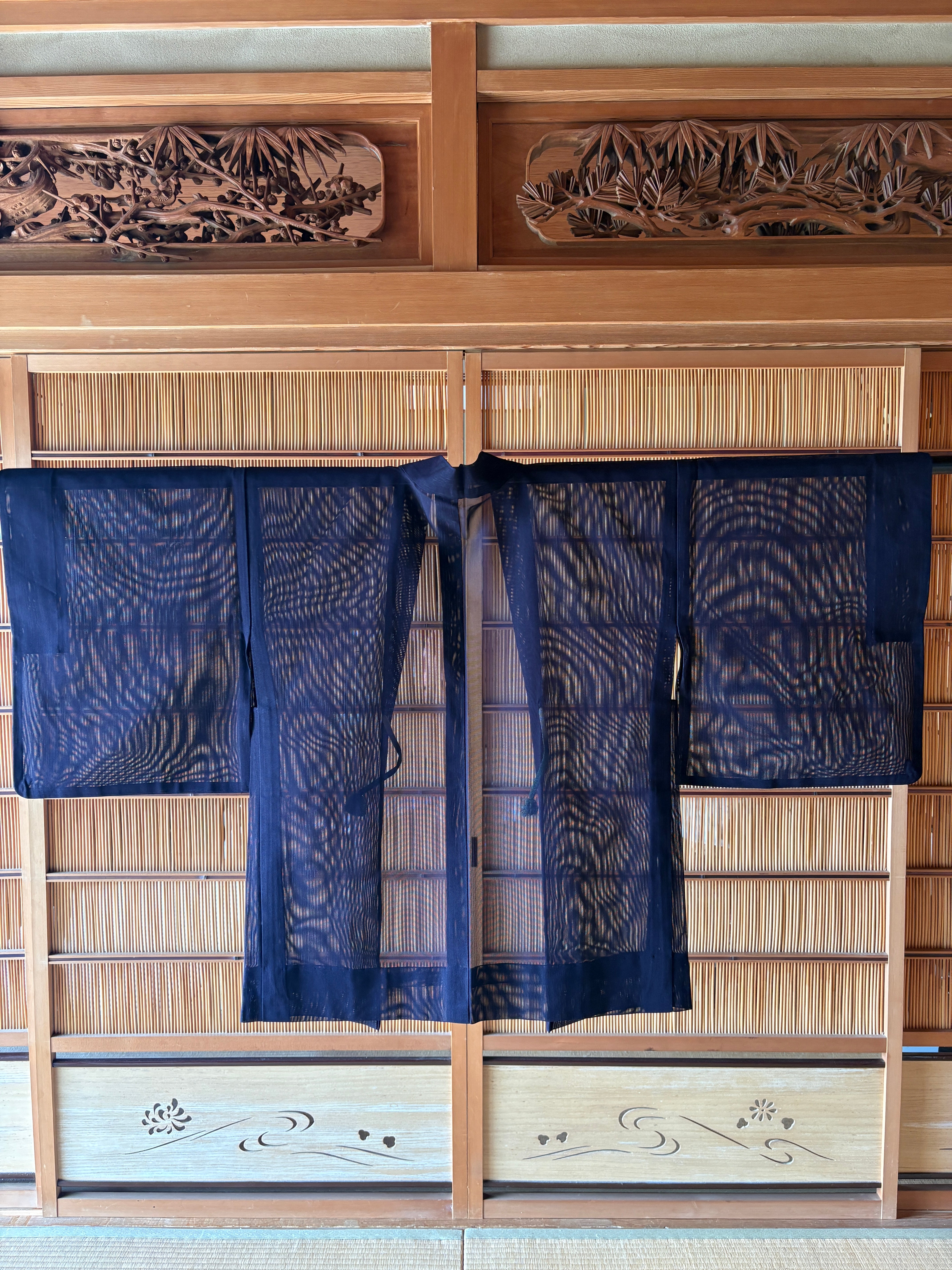 Vintage Sheer Silk Haori – Midnight Black with Hidden Stripes
