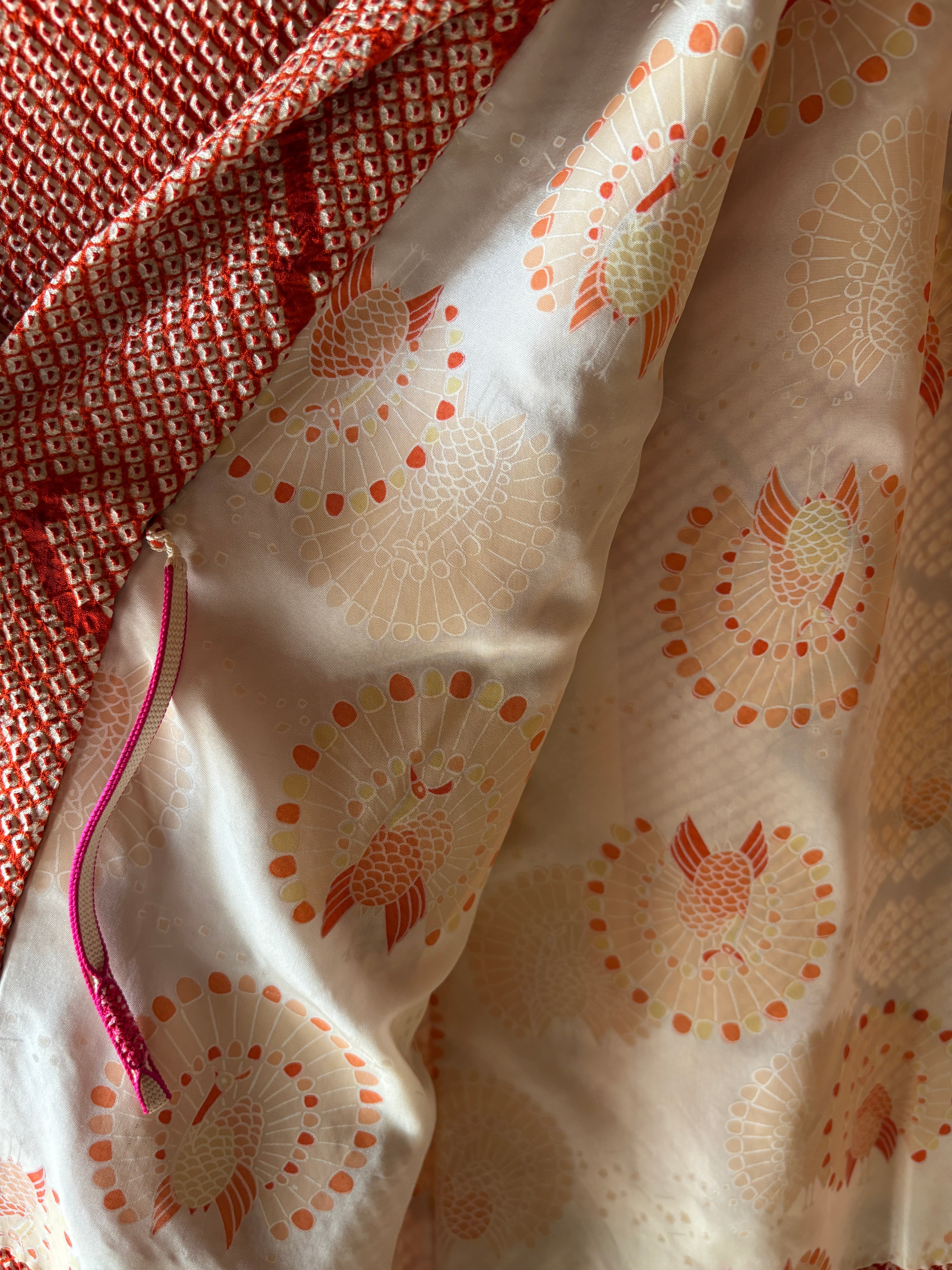 Vintage Silk Shibori Haori – Crimson Blossom