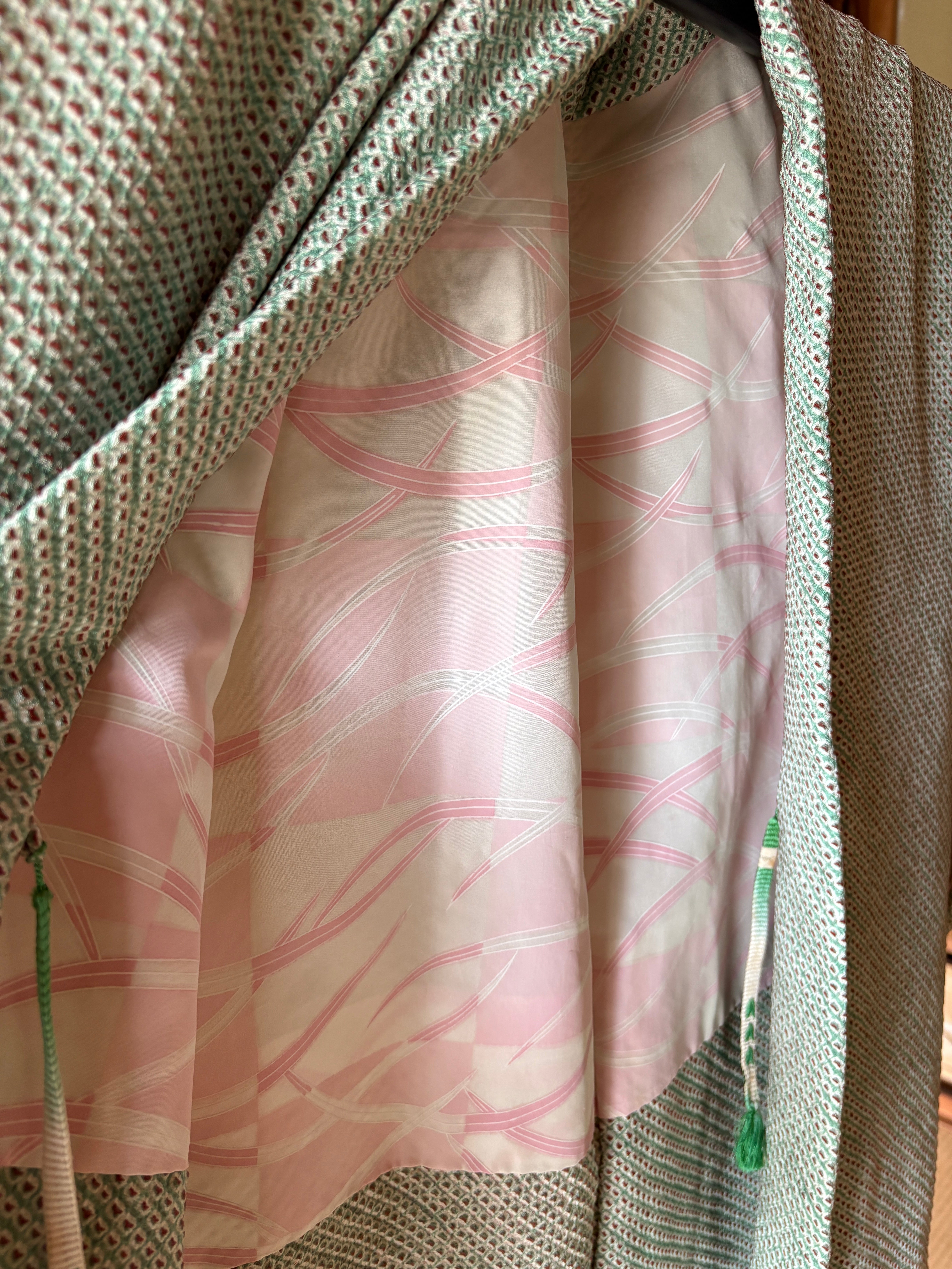 Vintage Shibori Silk Haori – Rare Mint Green | One-of-a-Kind Japanese Jacket